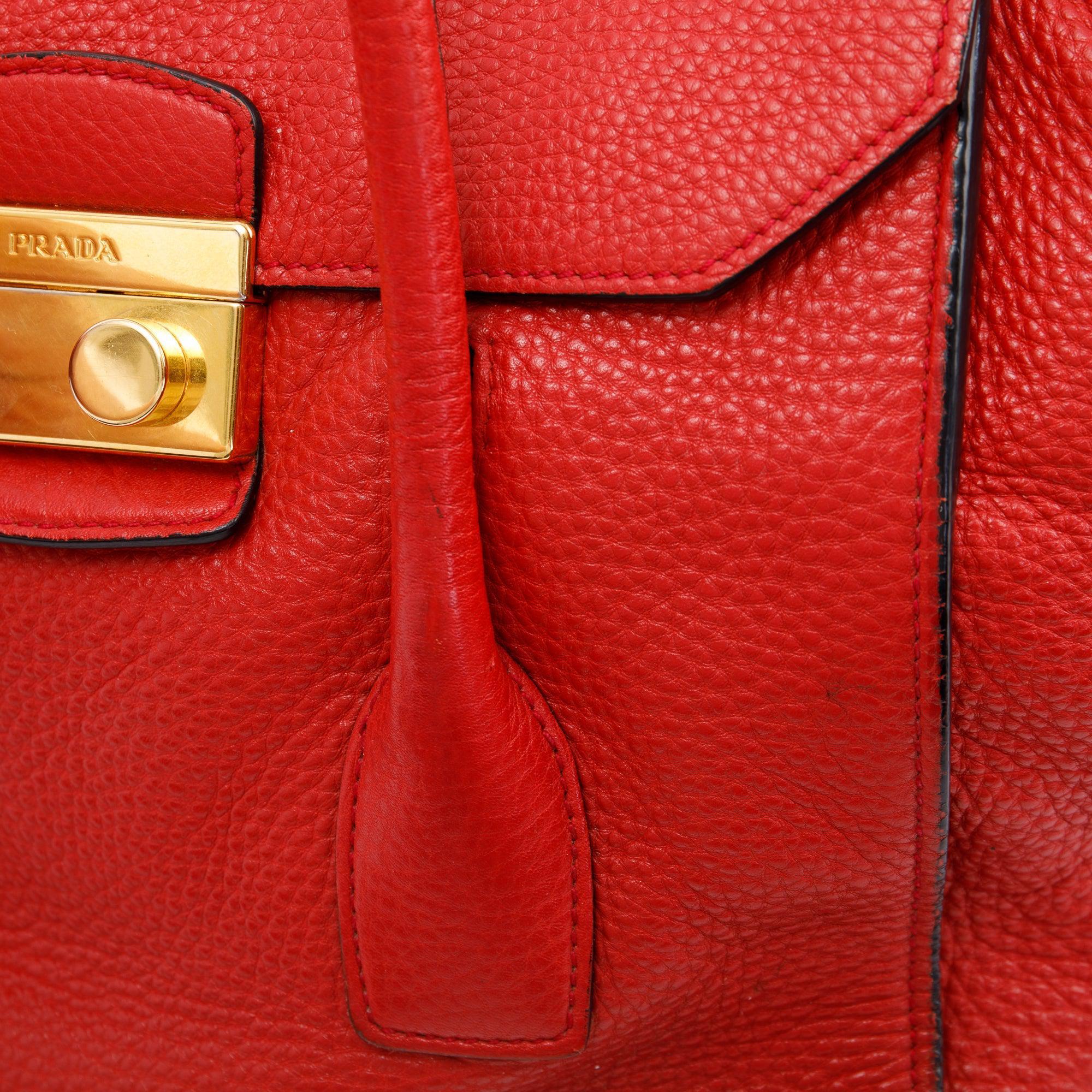 Prada Red Vitello Daino Sound Twin Pocket Tote w/ Strap