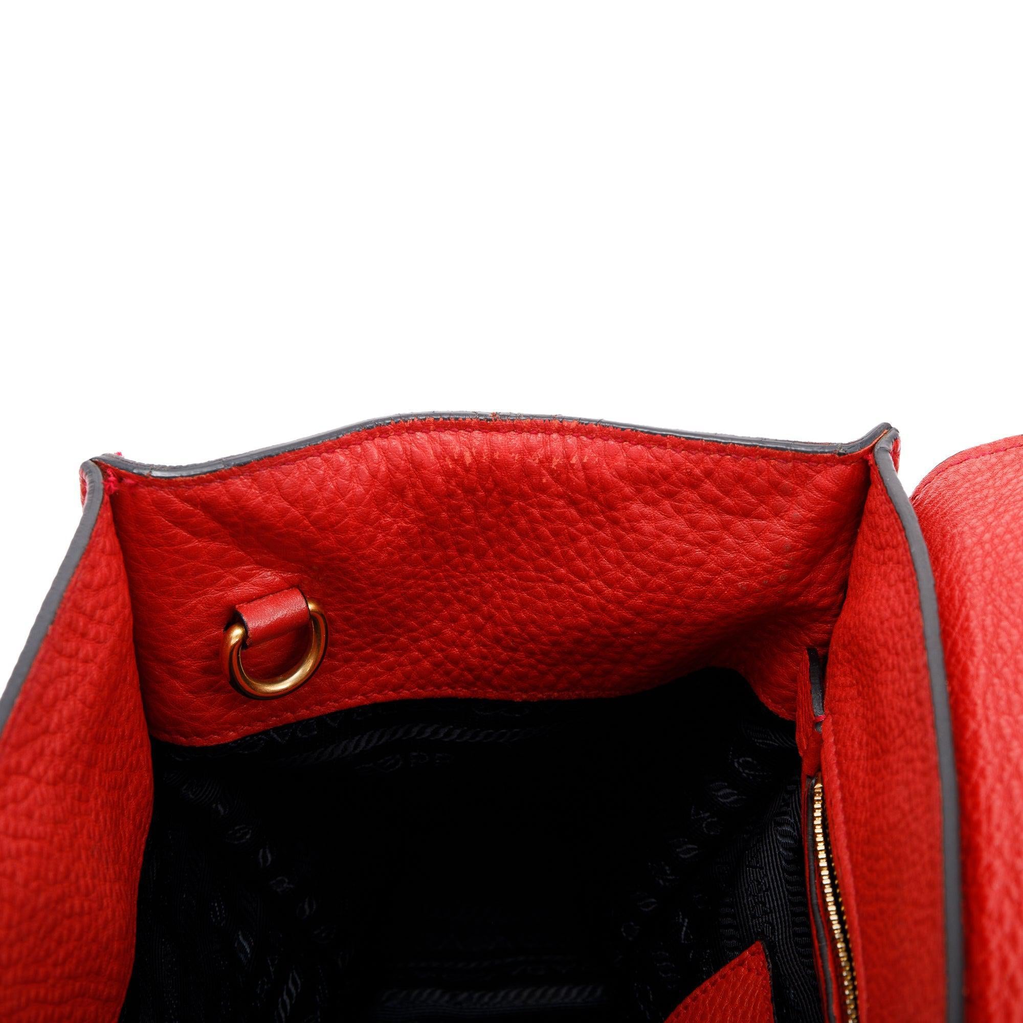 Prada Red Vitello Daino Sound Twin Pocket Tote w/ Strap