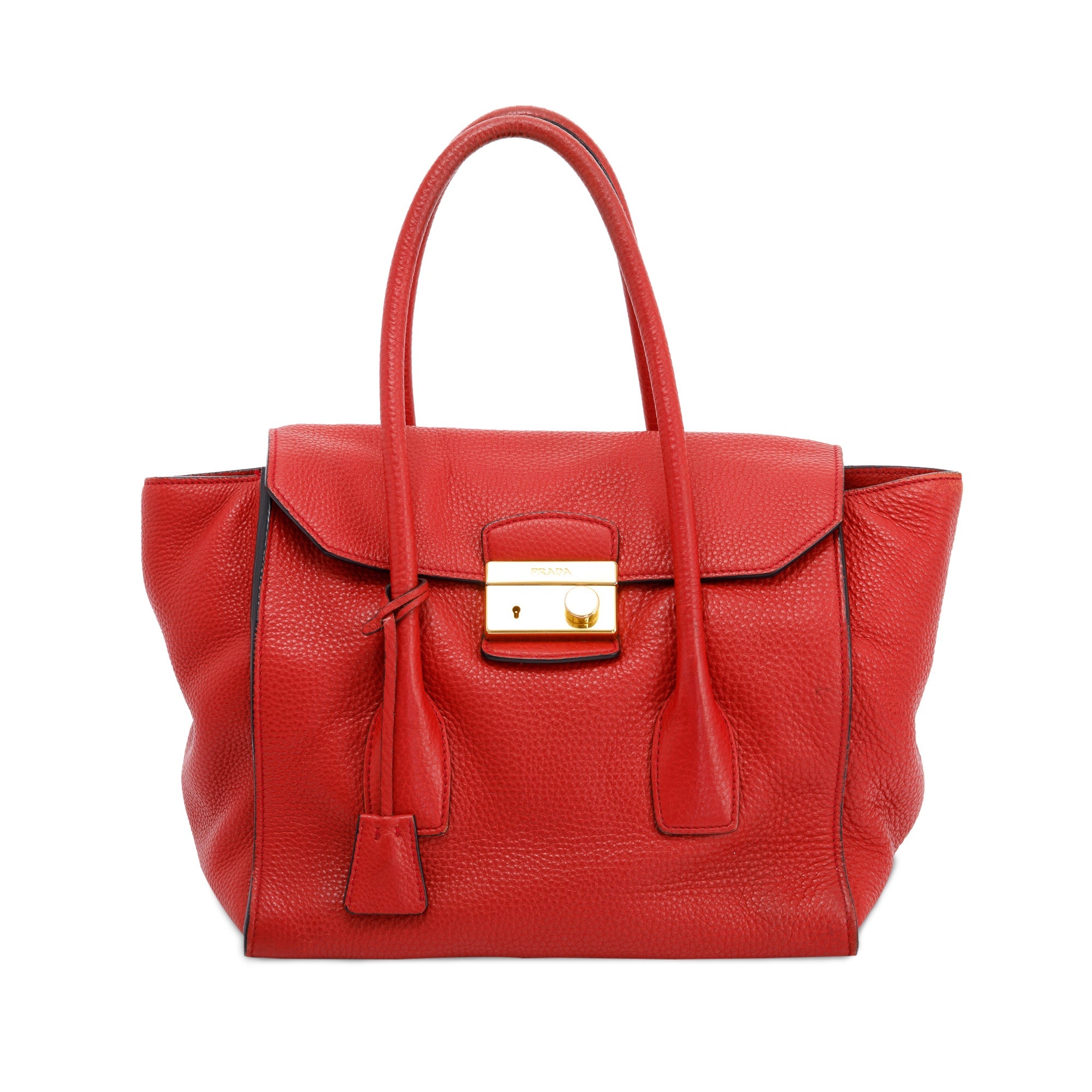 Prada Red Vitello Daino Sound Twin Pocket Tote w/ Strap