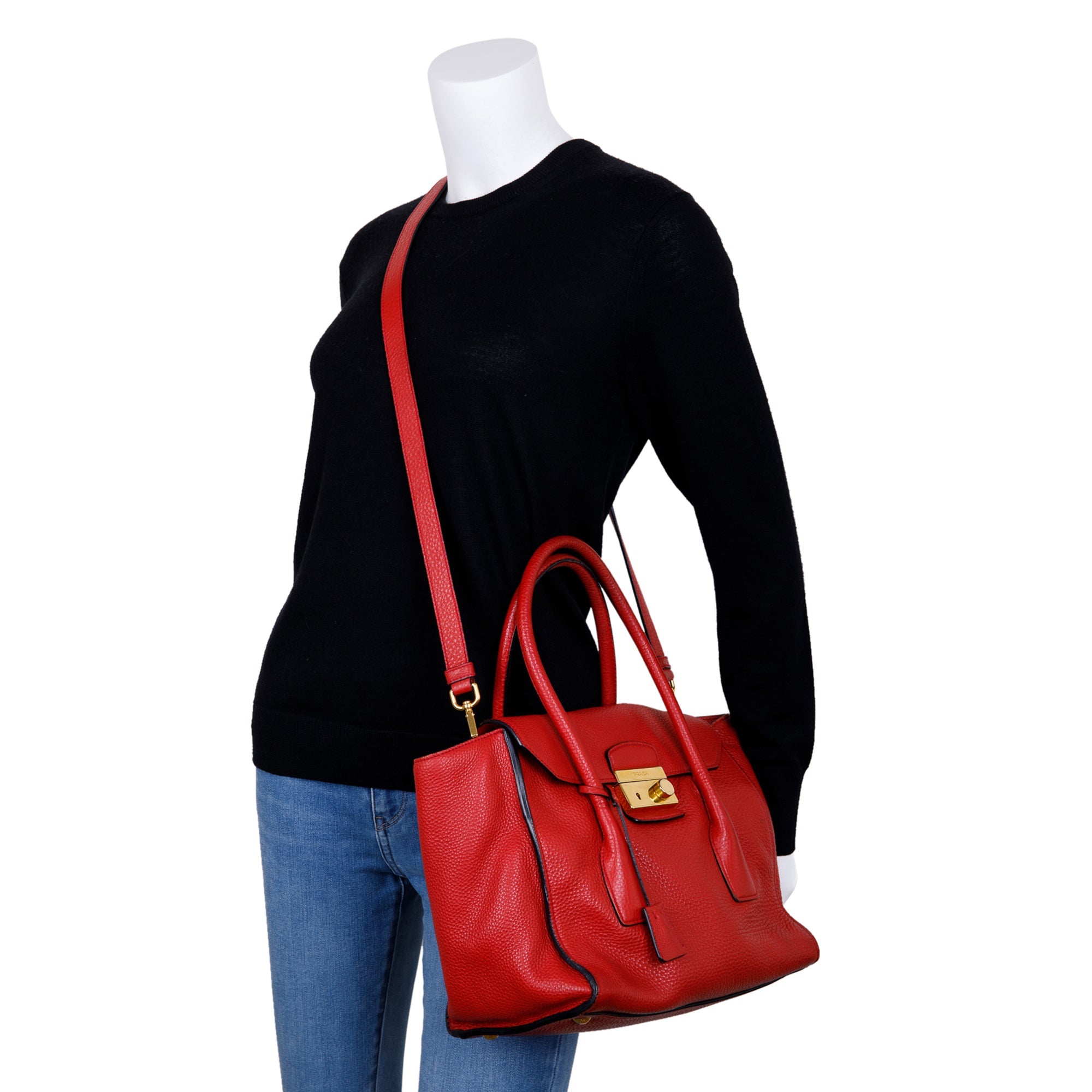 Prada Red Vitello Daino Sound Twin Pocket Tote w/ Strap