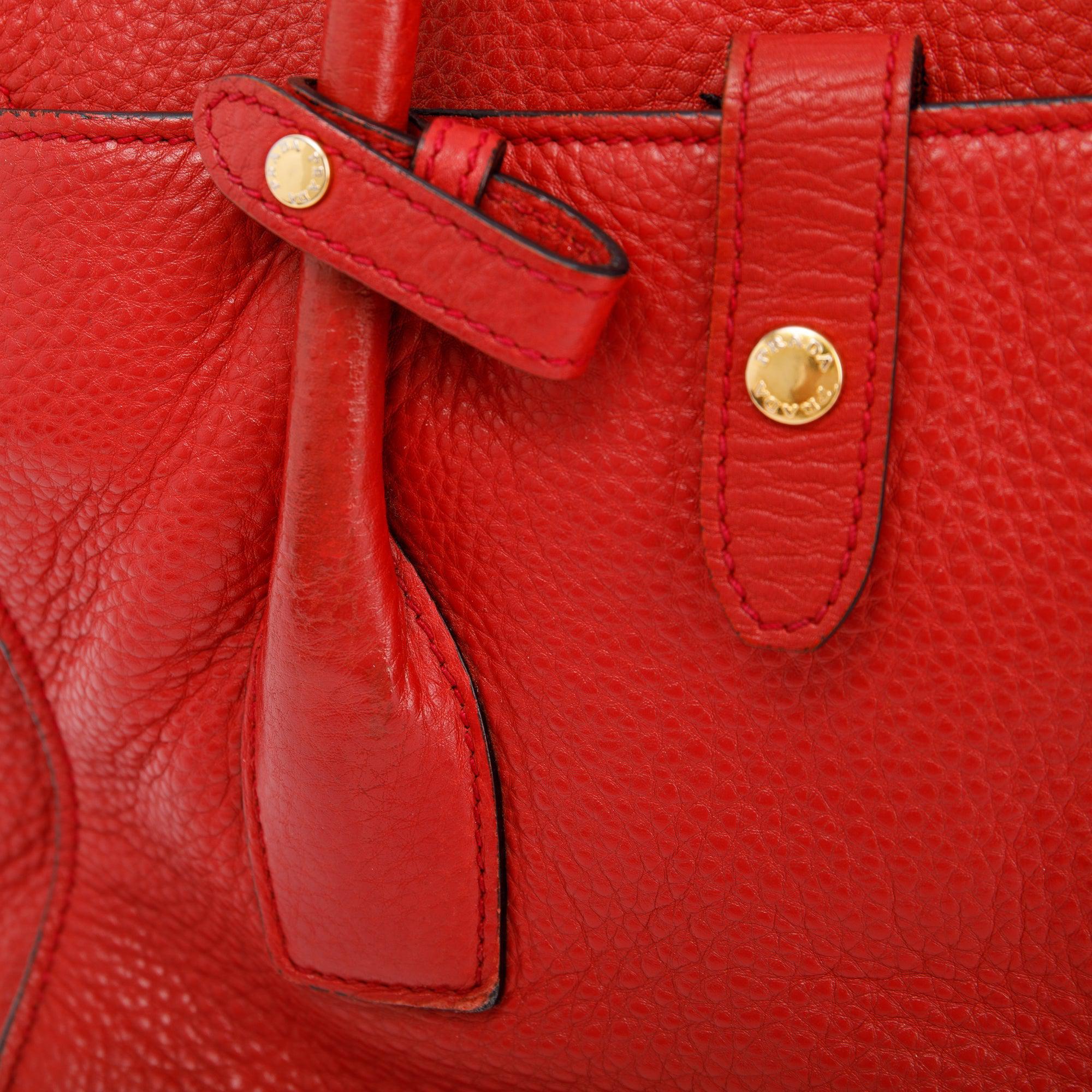 Prada Red Vitello Daino Sound Twin Pocket Tote w/ Strap