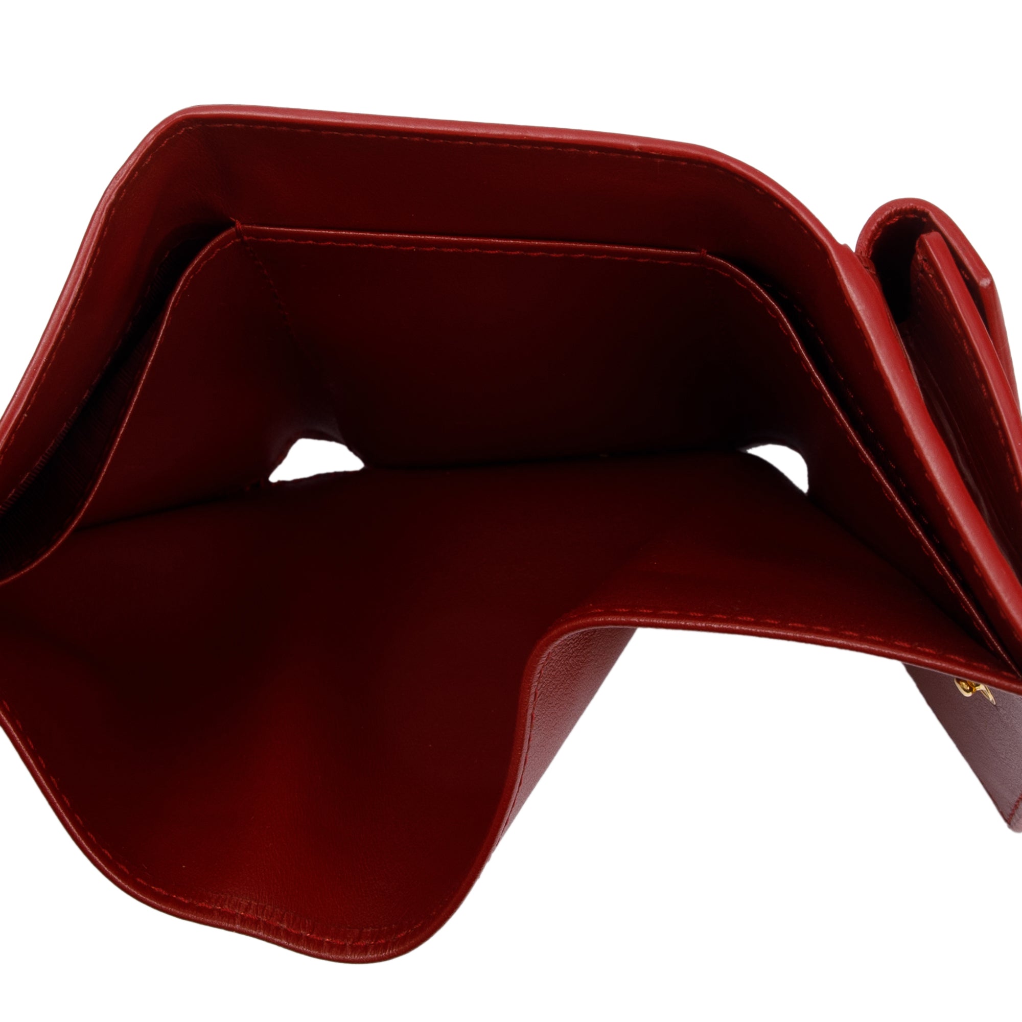 Prada Red Vitello Move Compact Tri-Fold Wallet w/ Box