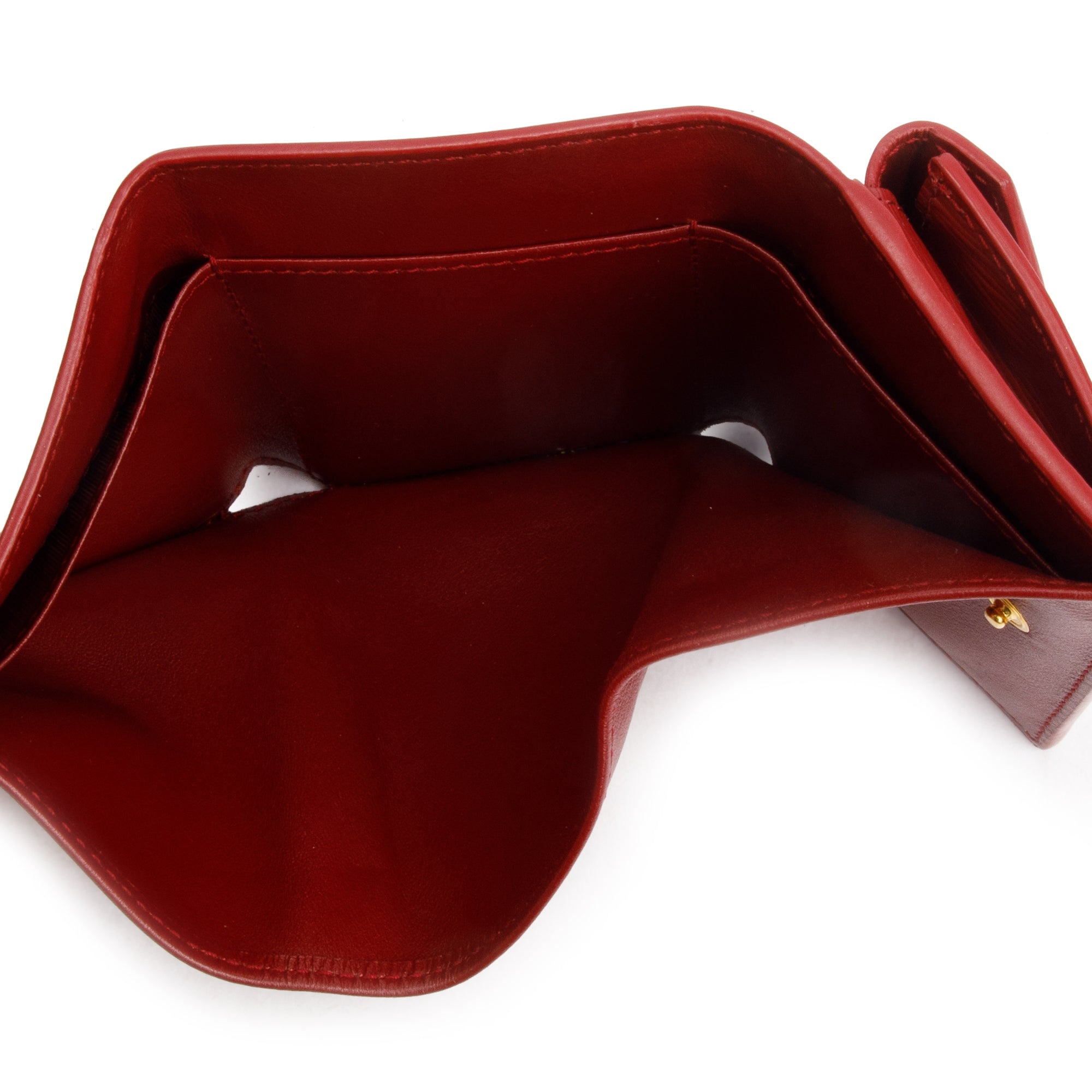Prada Red Vitello Move Leather Compact Tri-Fold Wallet w/ Box