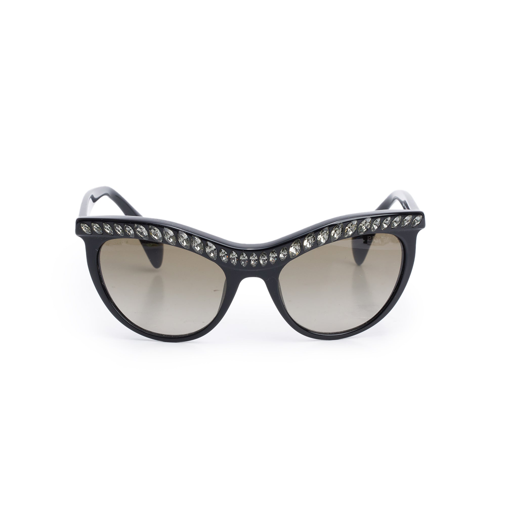 Prada SPR 04P Black Acetate Crystal Cat Eye Sunglasses w/ Case