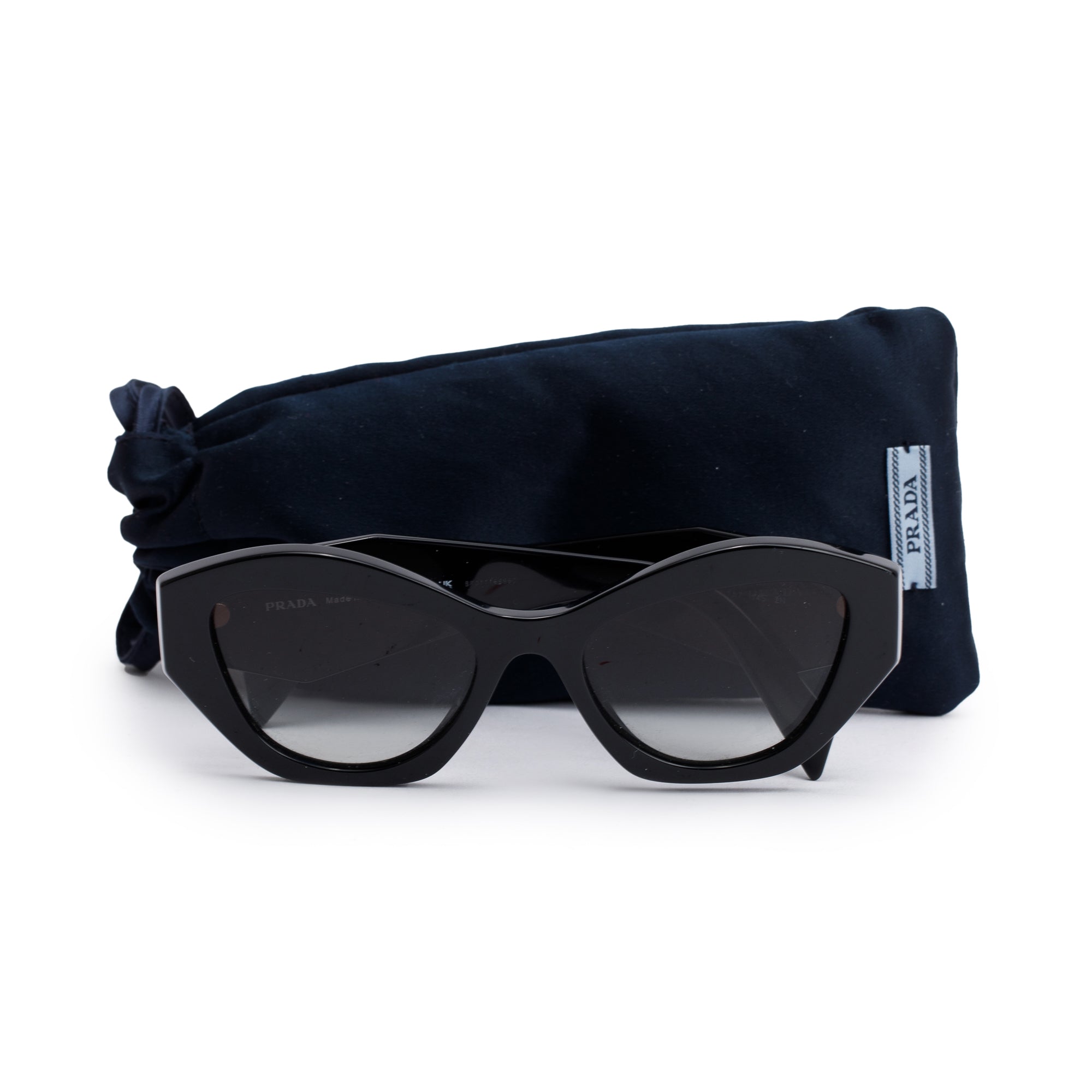 Prada SPR 07Y Black Acetate Symbole Cat-Eye Sunglasses w/ Pouch