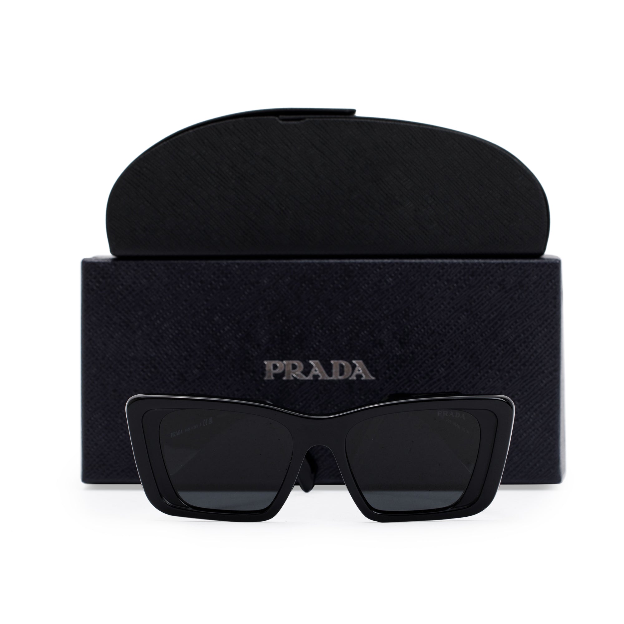 Prada SPR 08Y Black Acetate Symbole Sunglasses w/ Box & Case