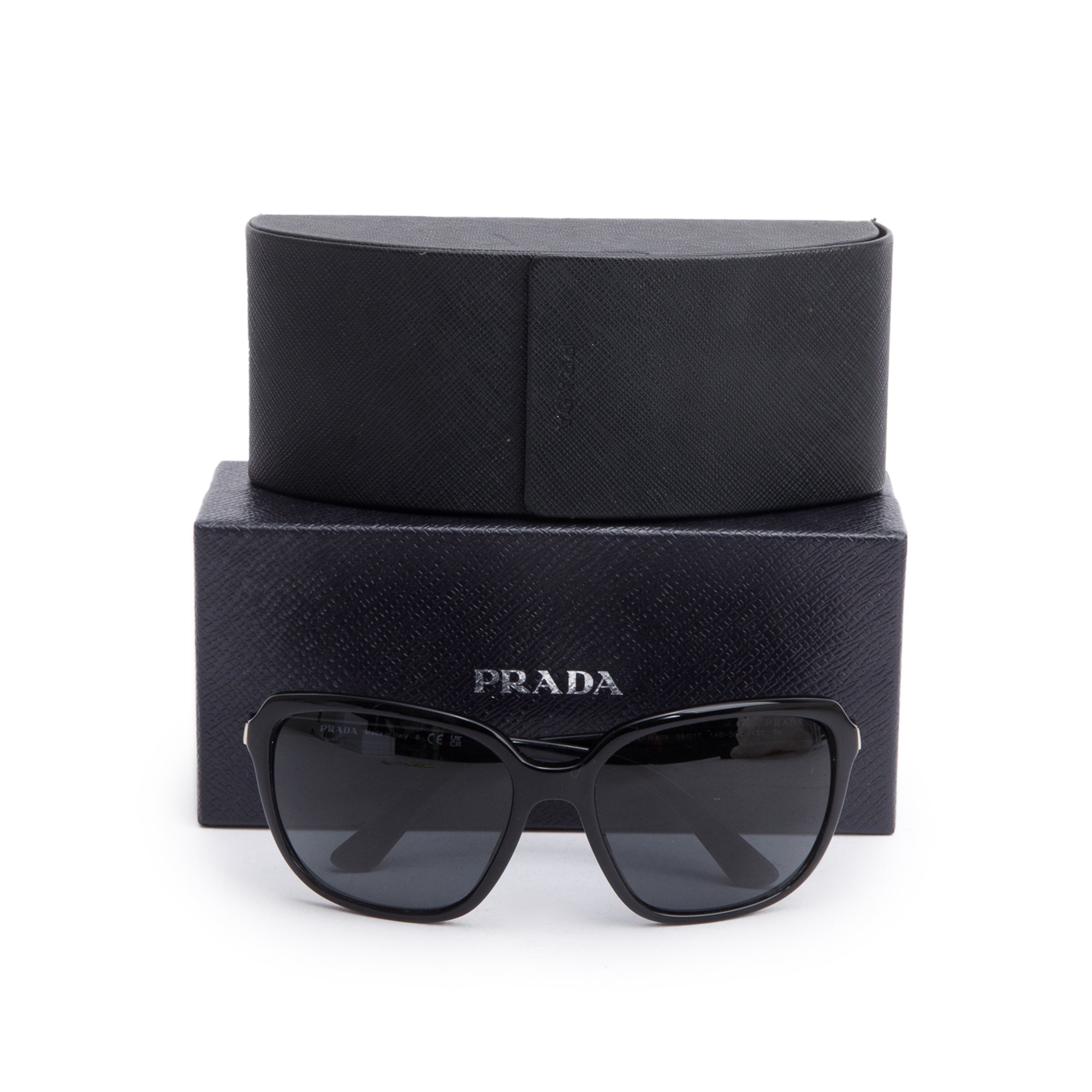 Prada SPR 10V Black Acetate Square Sunglasses w/ Box & Case