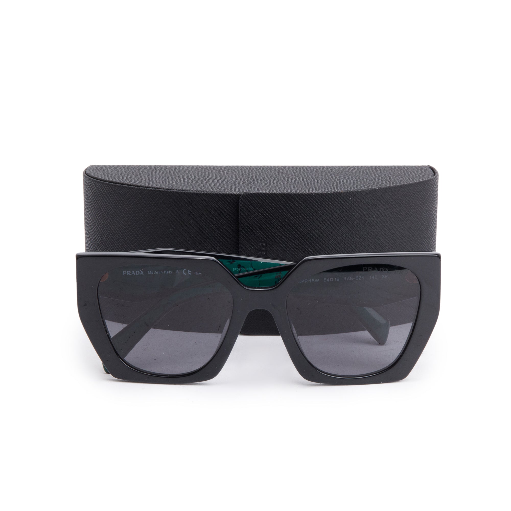 Prada SPR 15W Black/Green Acetate Prada Logo Sunglasses w/ Case
