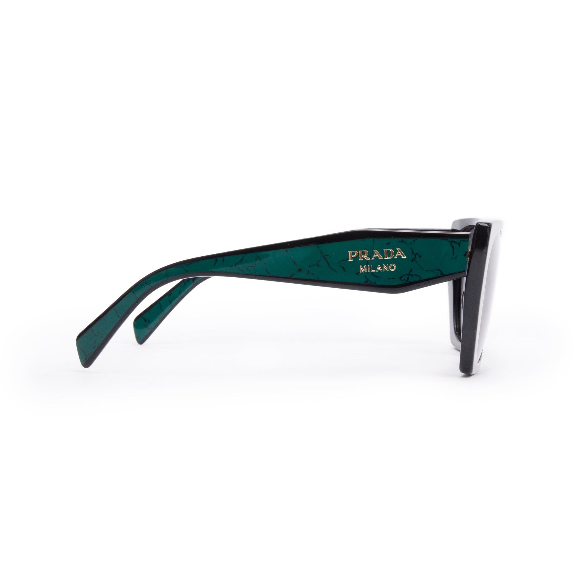 Prada SPR 15W Black/Green Acetate Prada Logo Sunglasses w/ Case
