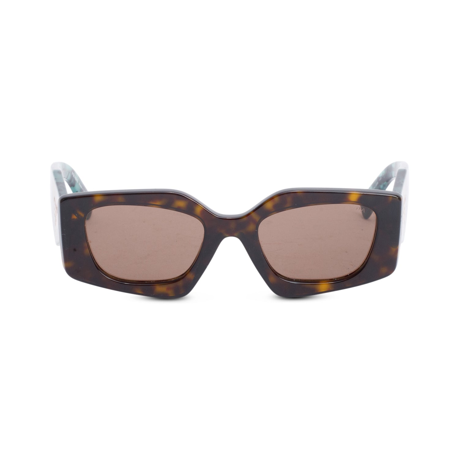 Prada SPR 15Y Brown/Green Camou Acetate Prada Logo Rectangular Sunglasses