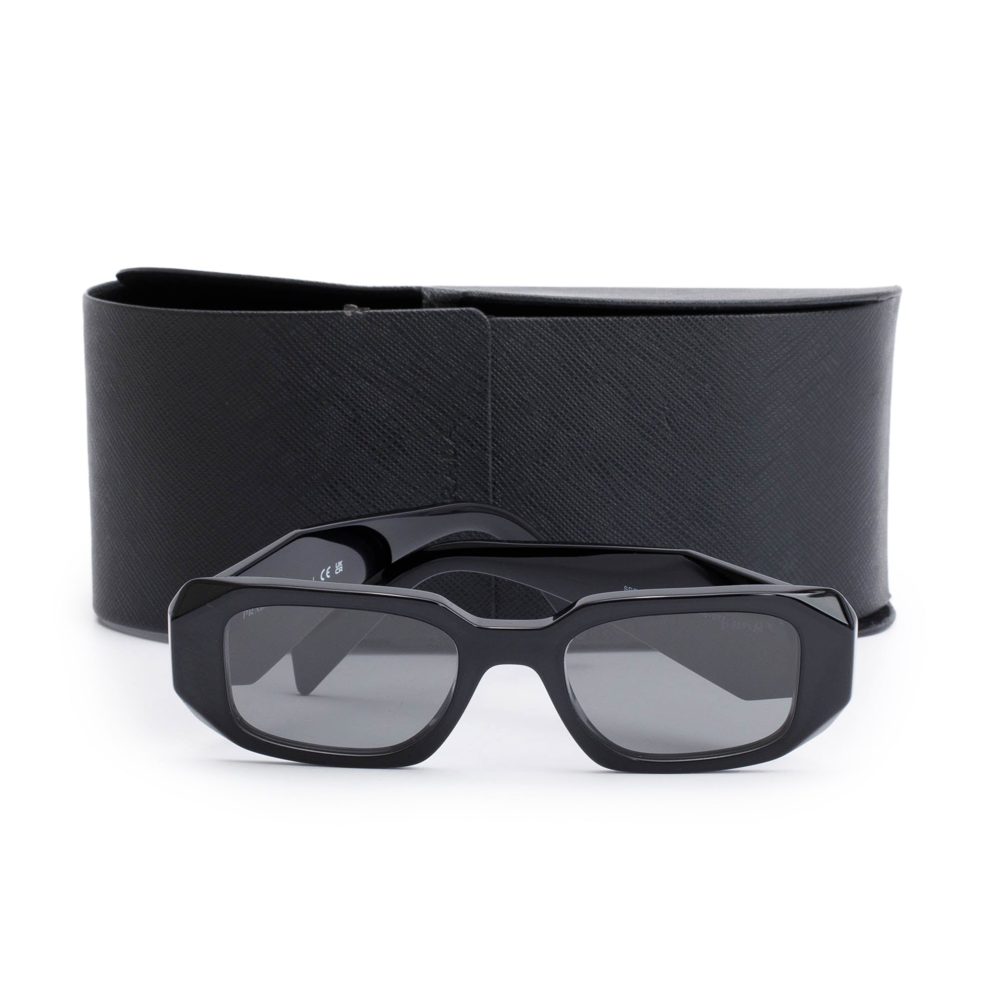 Prada SPR 17W Black Acetate Symbole Rectangular Sunglasses w/ Case