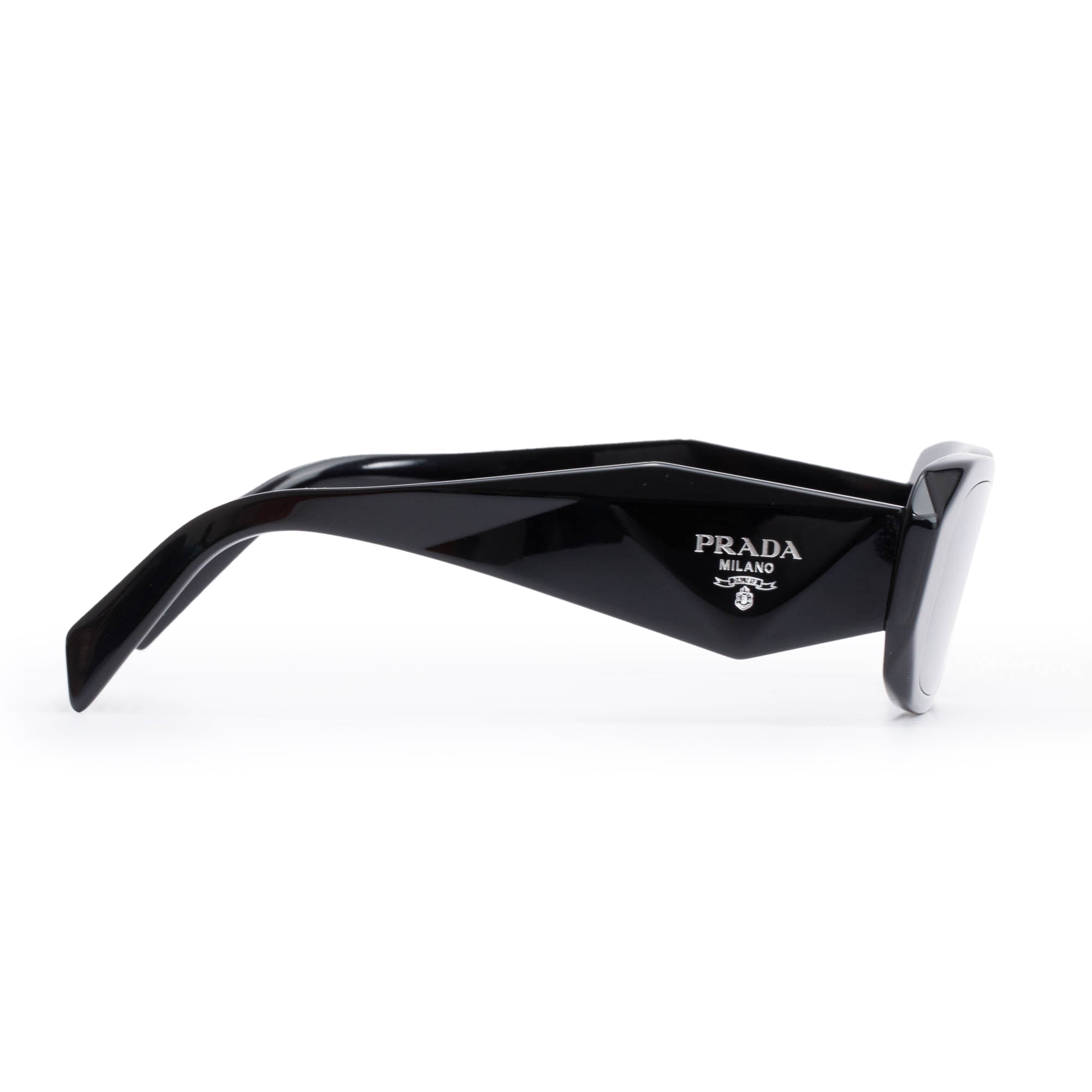 Prada SPR 17W Black Acetate Symbole Rectangular Sunglasses w/ Case