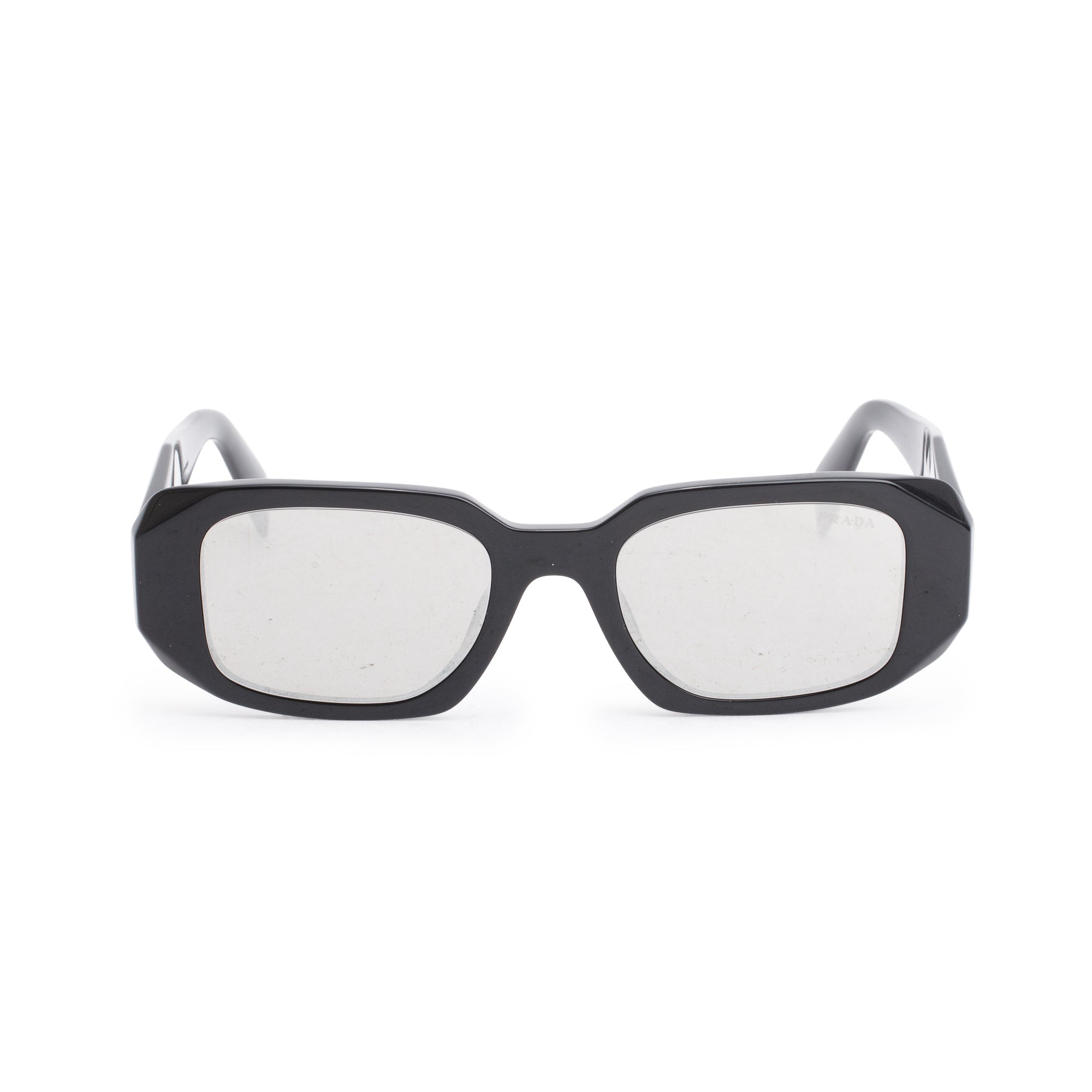 Prada SPR 17W Black Acetate Symbole Rectangular Sunglasses
