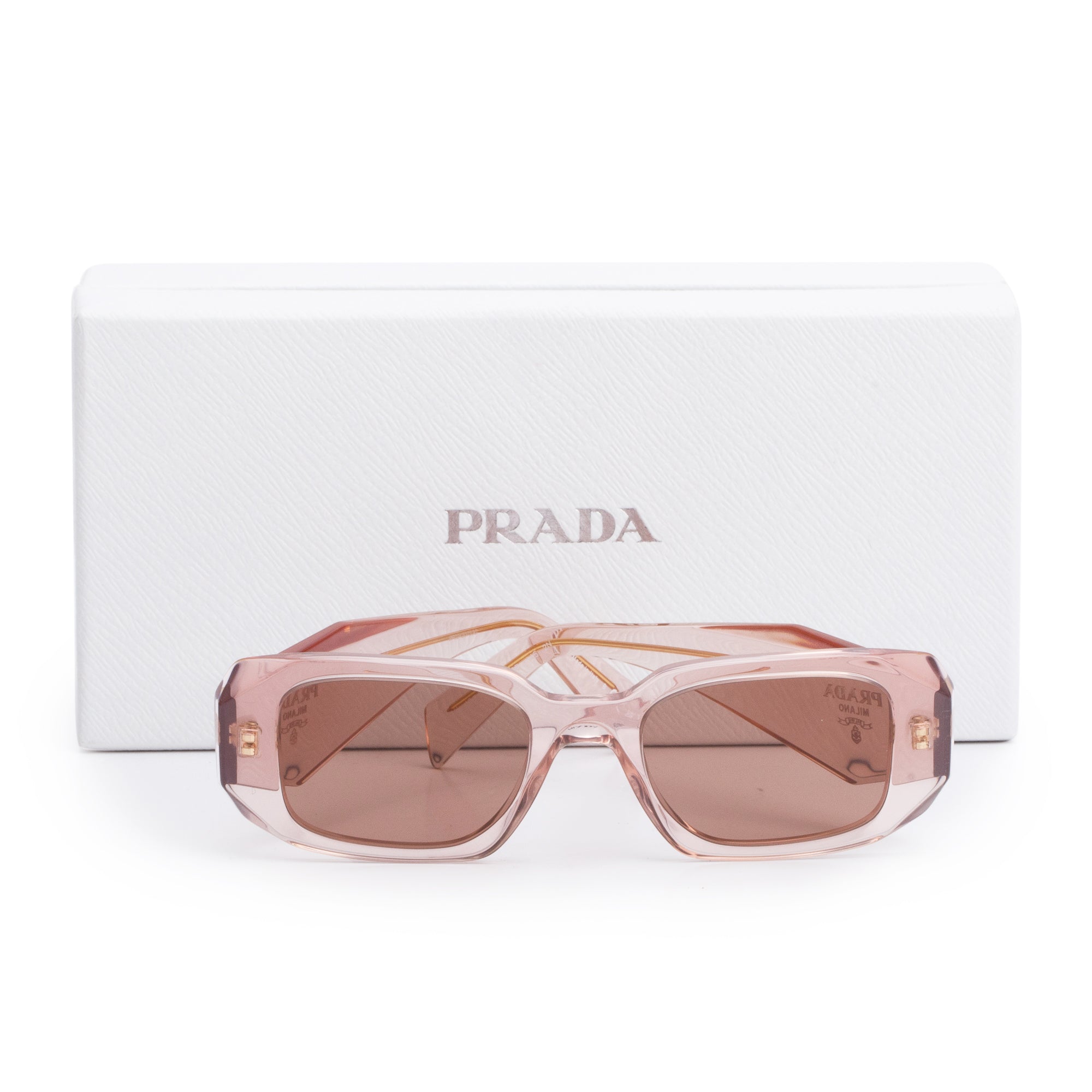 Prada SPR 17W Pink Acetate Symbole Rectangular Sunglasses w/ Box & Case