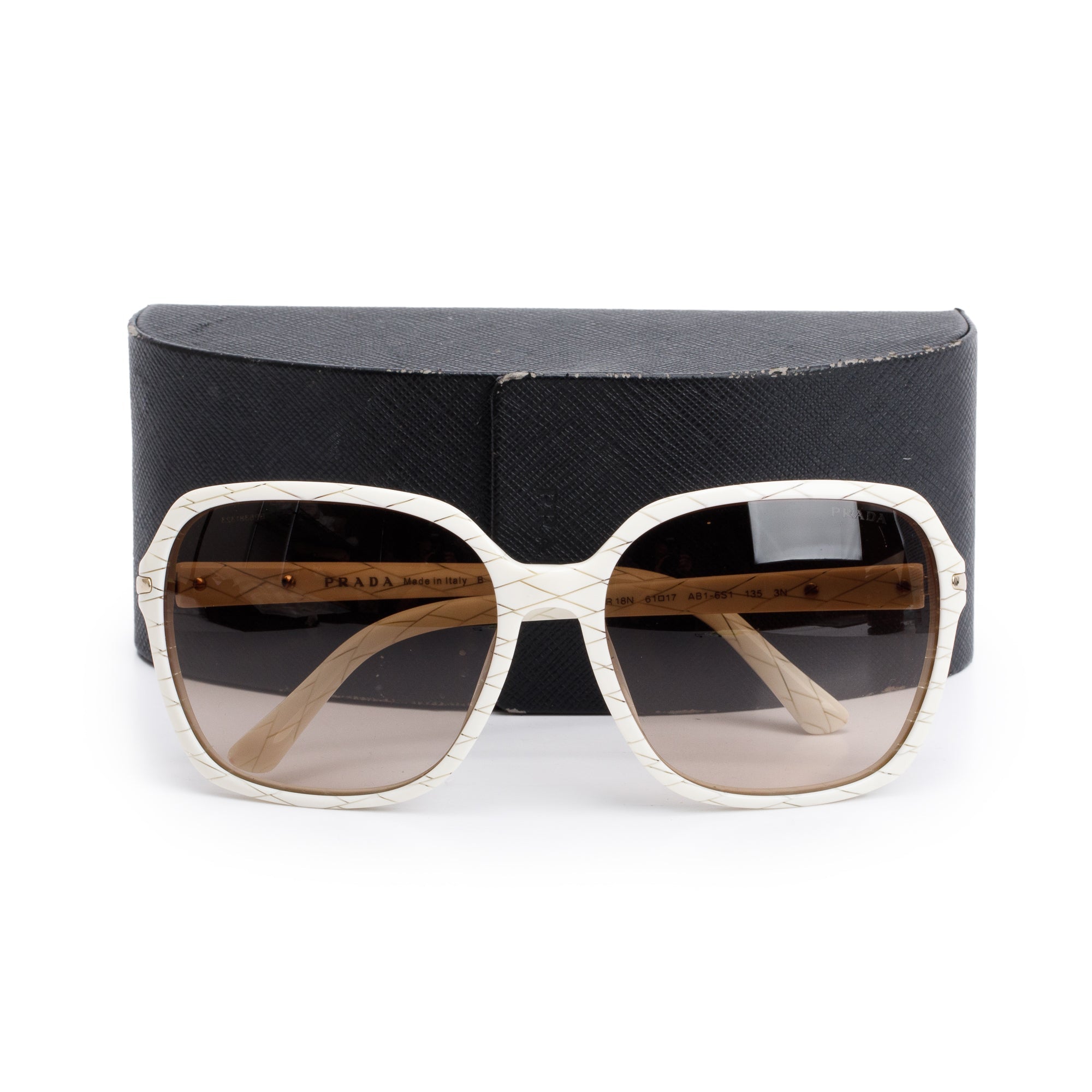 Prada SPR 18N White Acetate Square Sunglasses w/ Case