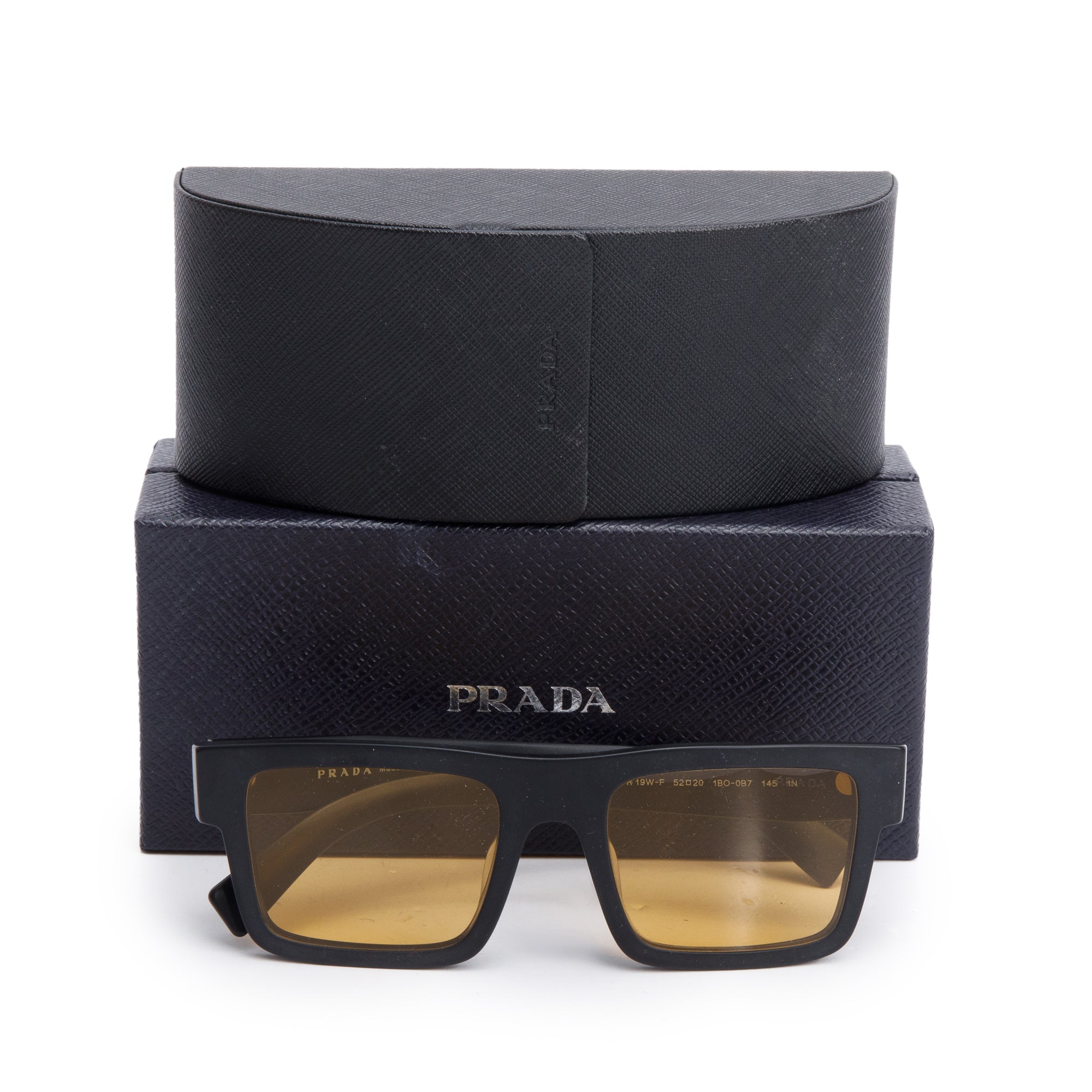 Prada SPR 19W Black Acetate Symbole Sunglasses w/ Box & Case
