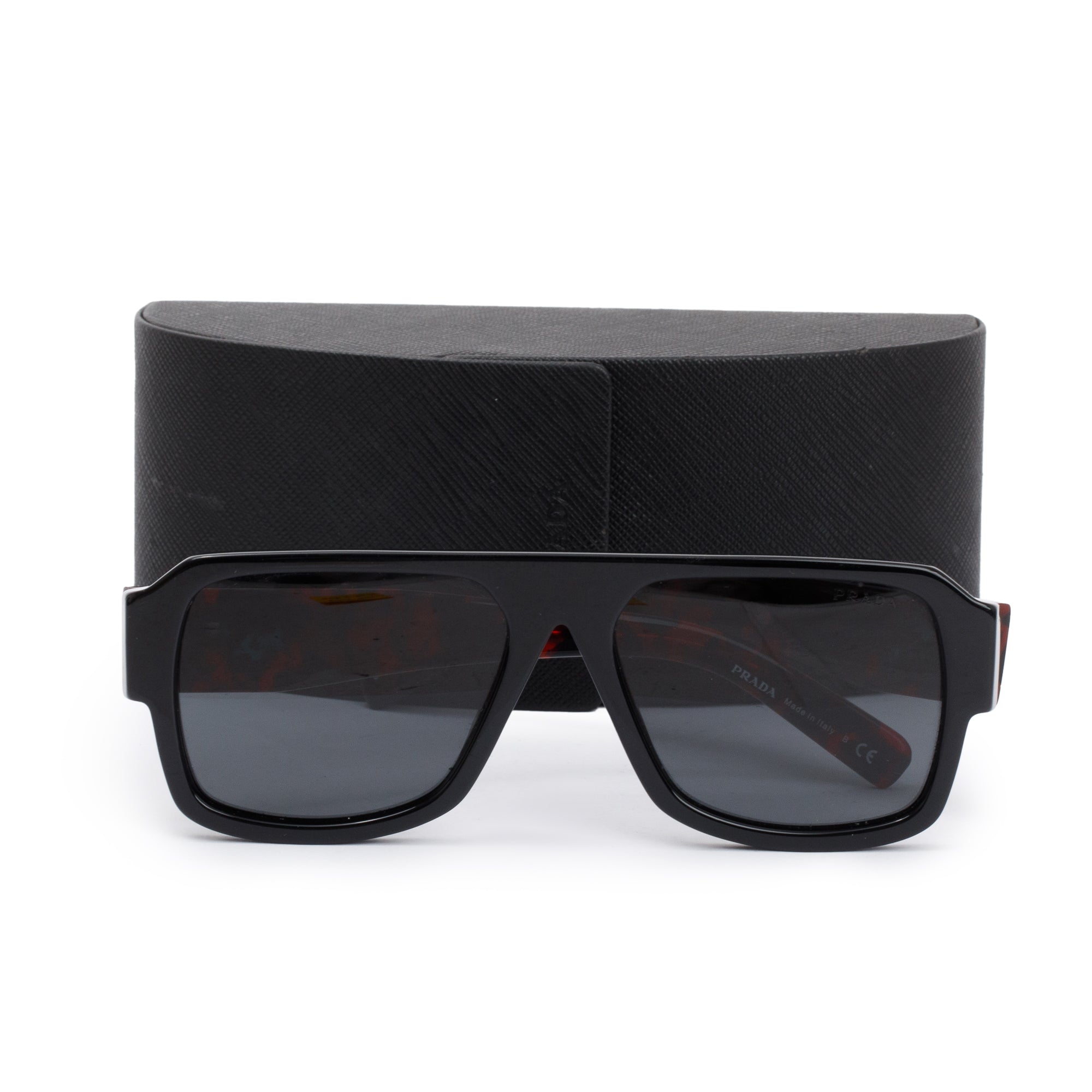 Prada SPR 22Y Black & Red Acetate Square Sunglasses w/ Case