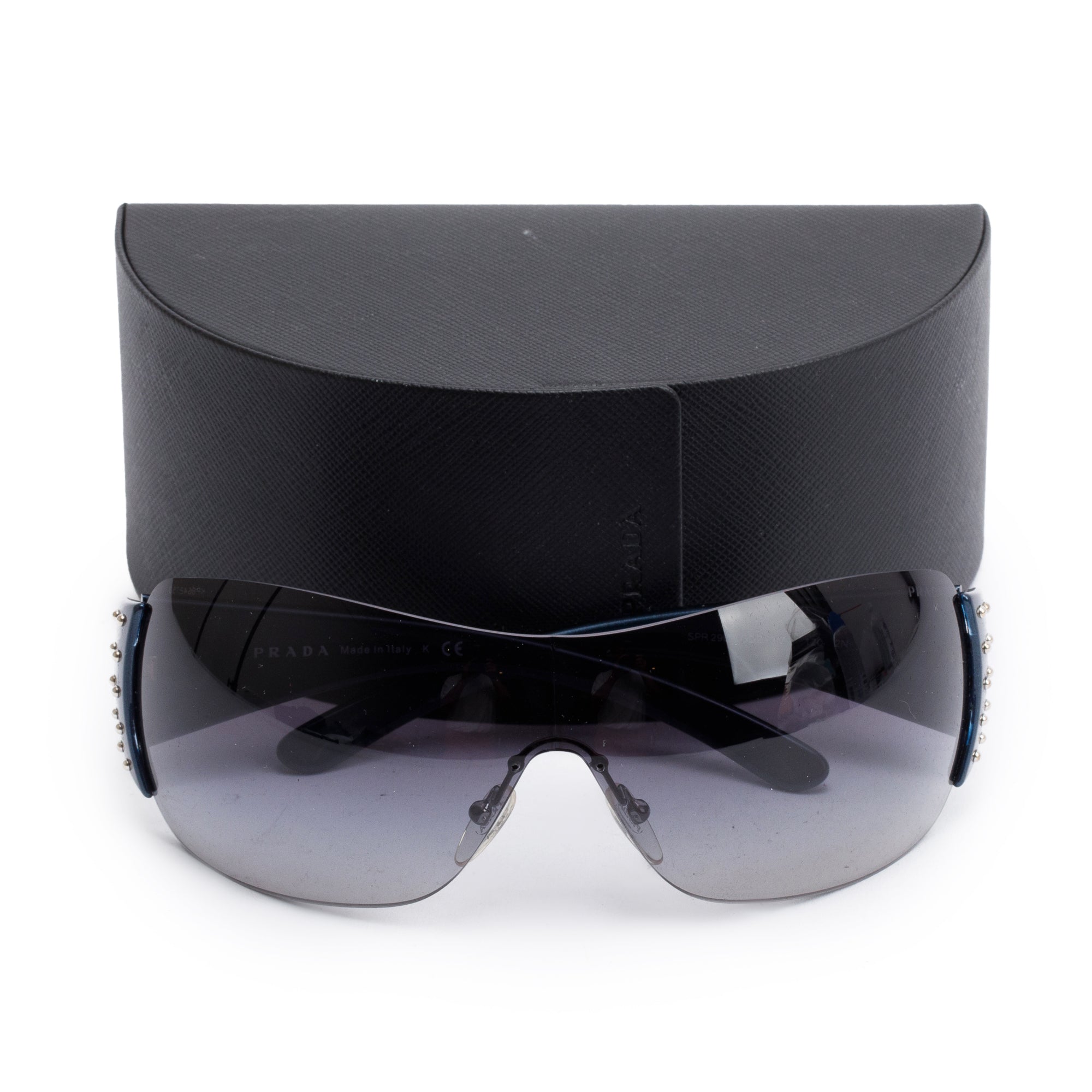 Prada SPR 29L Blue Acetate Studded Shield Sunglasses w/ Case