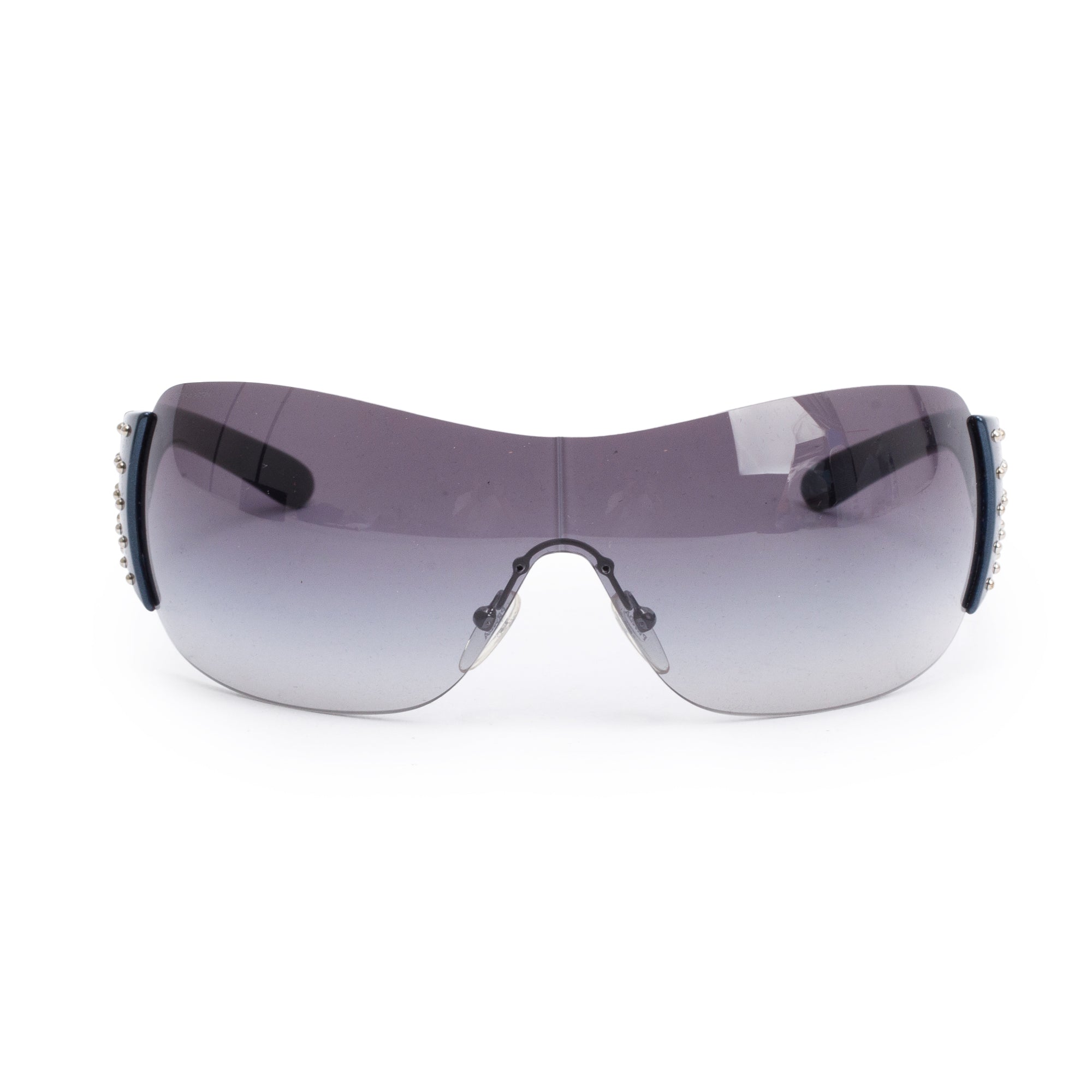 Prada SPR 29L Blue Acetate Studded Shield Sunglasses w/ Case