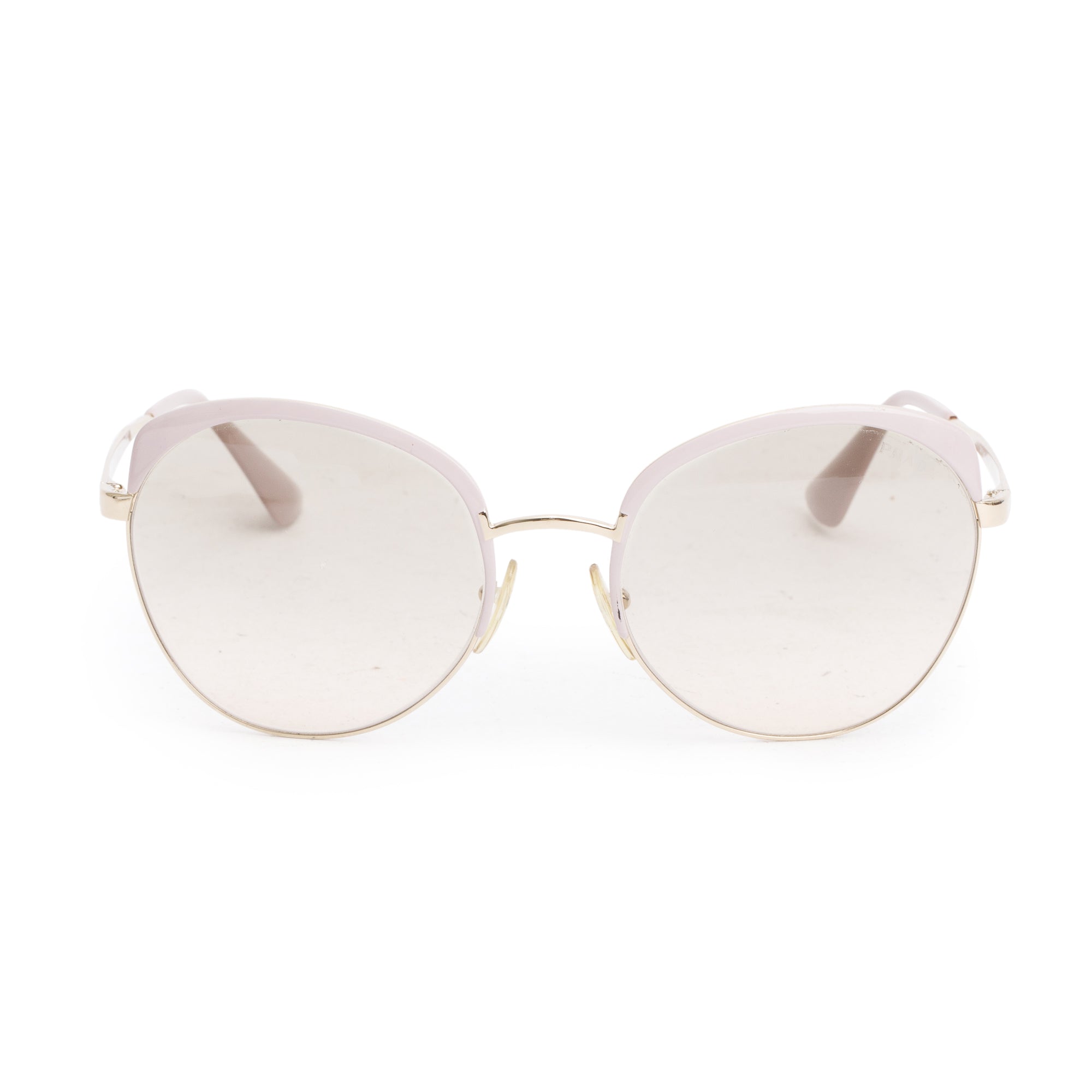 Prada SPR 54S Gold Tone Metal Pink Acetate Round Sunglasses w/ Case