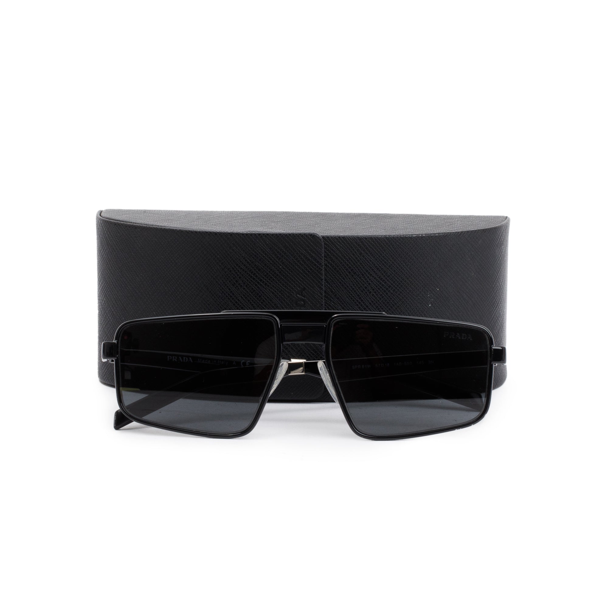 Prada SPR 61W Black Acetate Tinted Square Sunglasses w/ Case