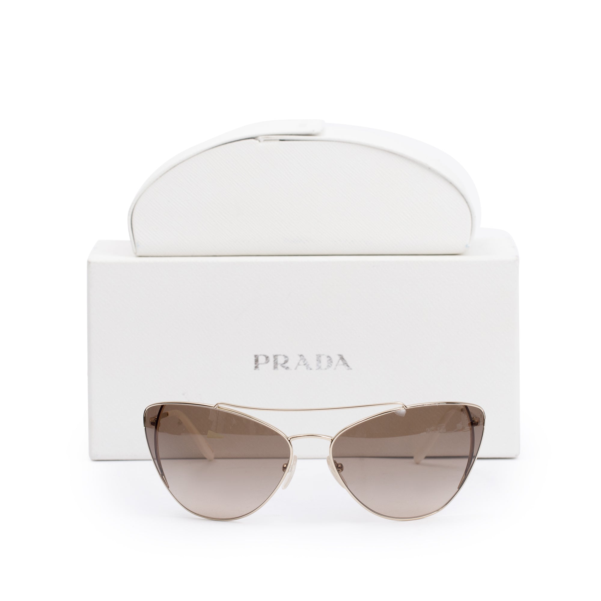 Prada SPR 65V Gold Tone Metal White Acetate Aviator Sunglasses w/ Box & Case
