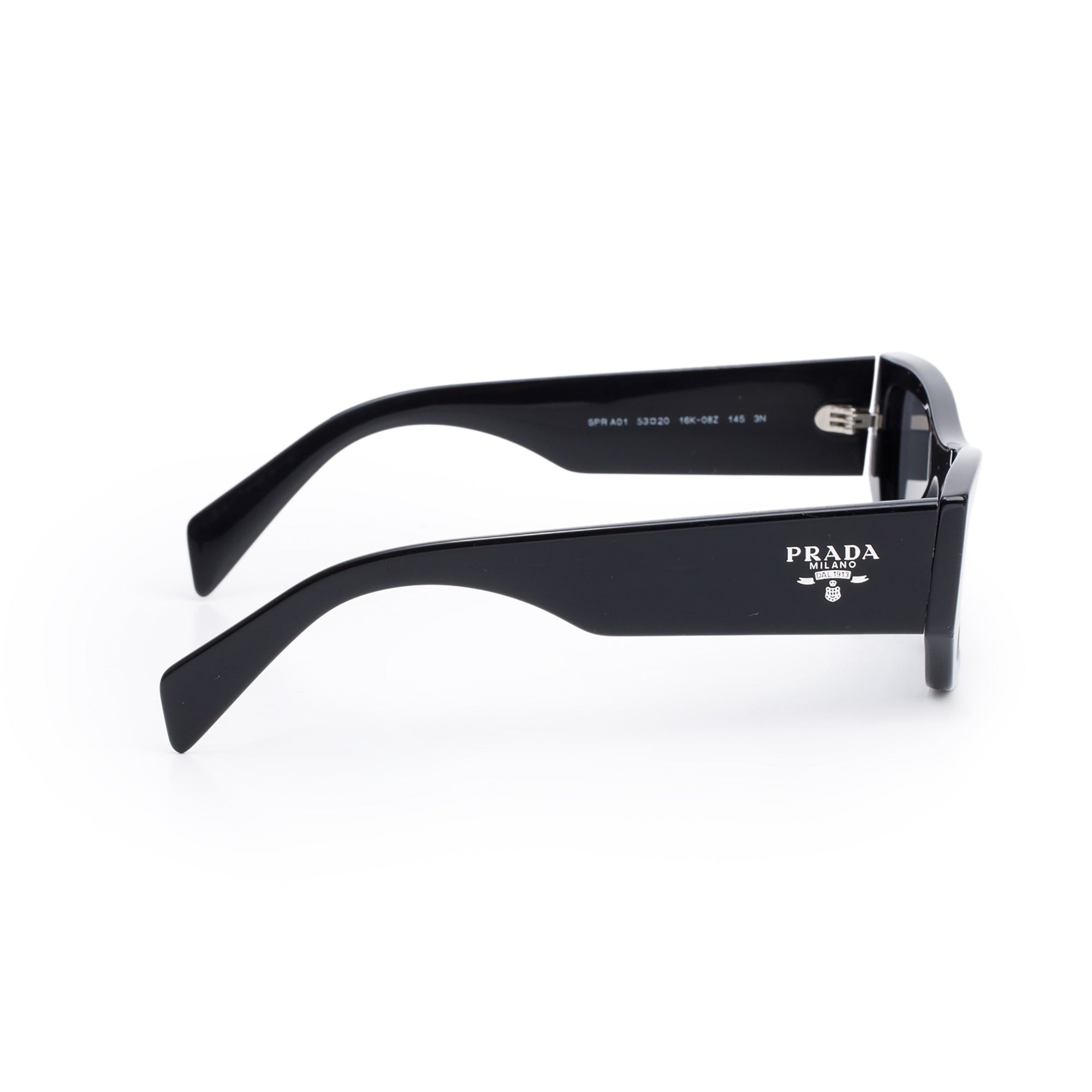 Prada SPR A01 Black Acetate Logo Rectangular Sunglasses