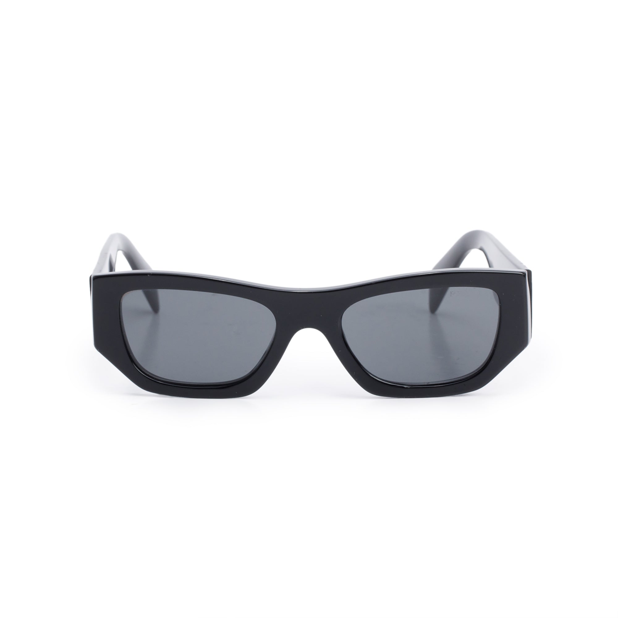 Prada SPR A01 Black Acetate Logo Rectangular Sunglasses