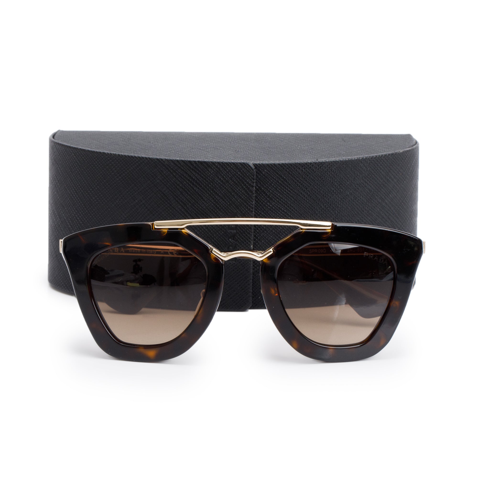 Prada SPR09Q Havana Acetate Cinema Cat-Eye Sunglasses w/ Case
