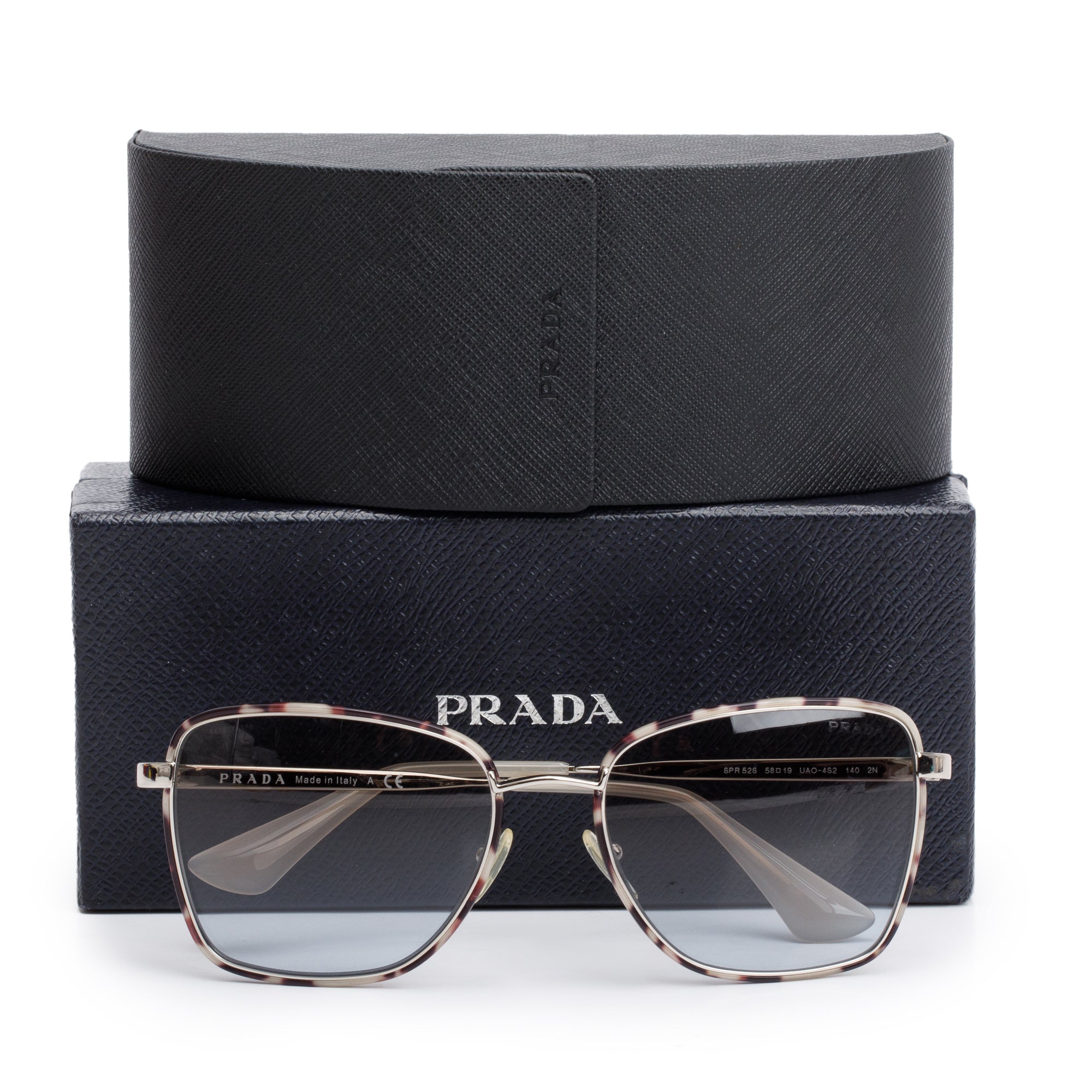 Prada SPR52S Brown/Silver-Tone Metal Square Sunglasses w/ Box & Case