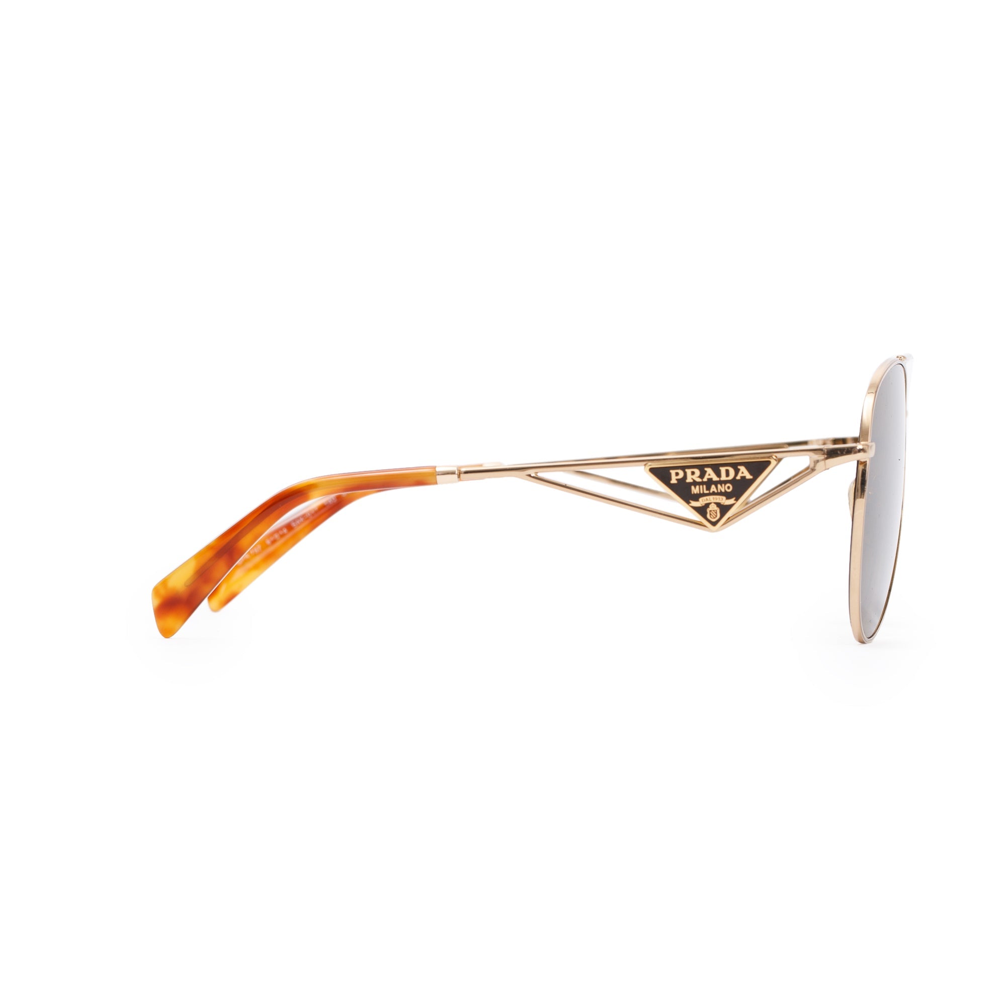 Prada SPR737 Gold-Tonte Metal Triangle Logo Aviator Sunglasses w/ Case