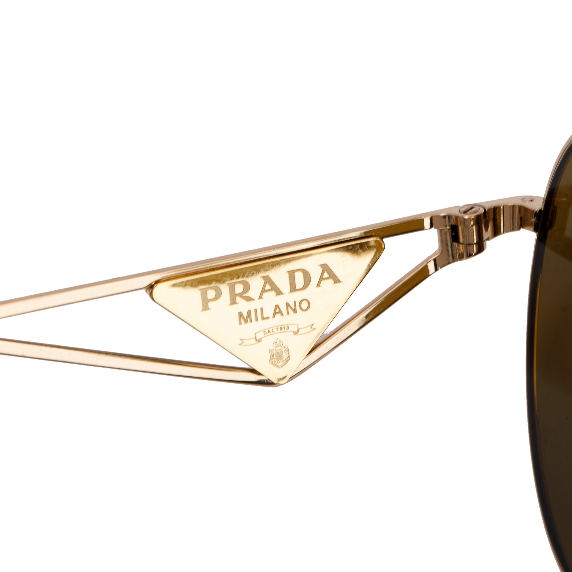 Prada SPR737 Gold-Tonte Metal Triangle Logo Aviator Sunglasses w/ Case