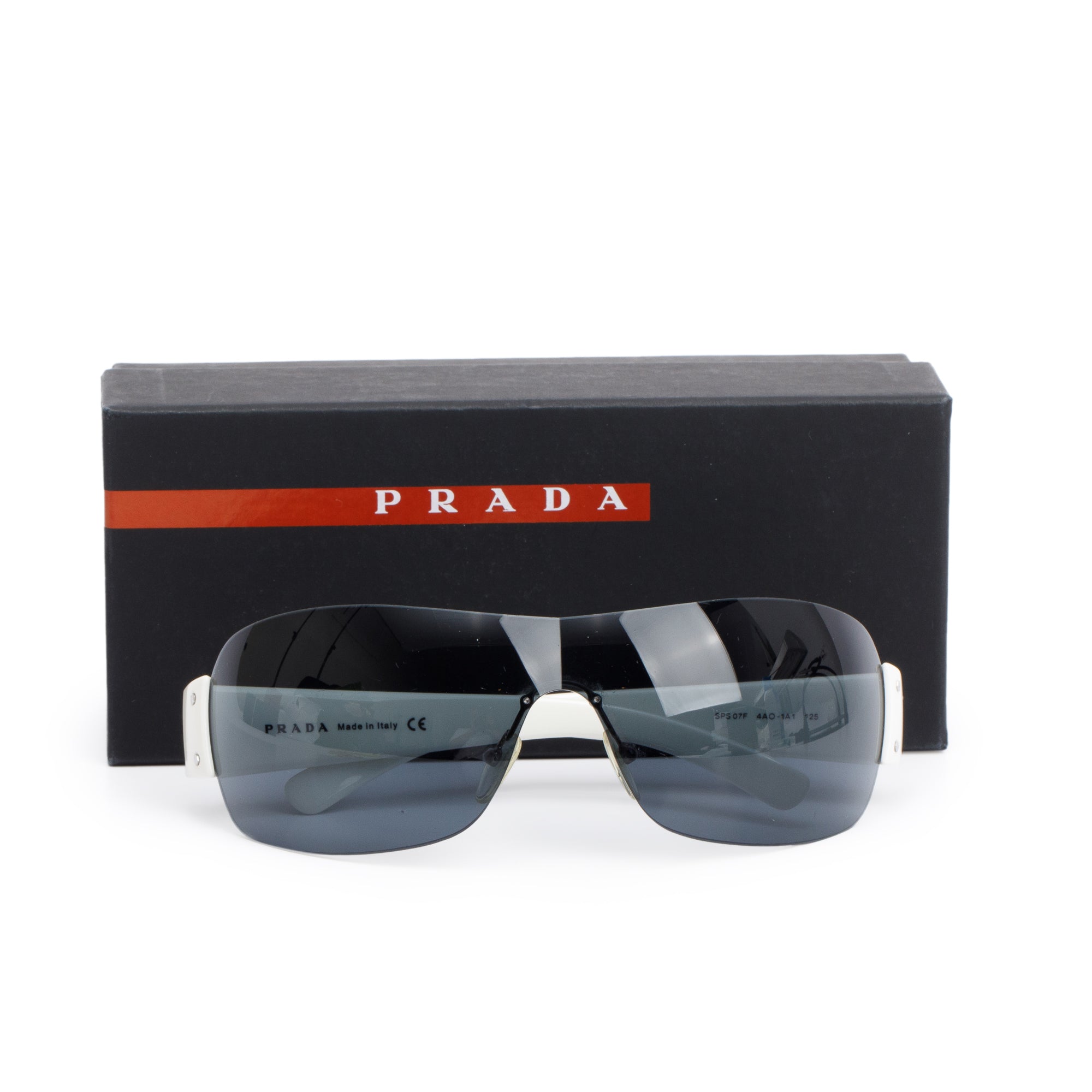 Prada SPS 07F White Acetate Shield Sunglasses w/ Box