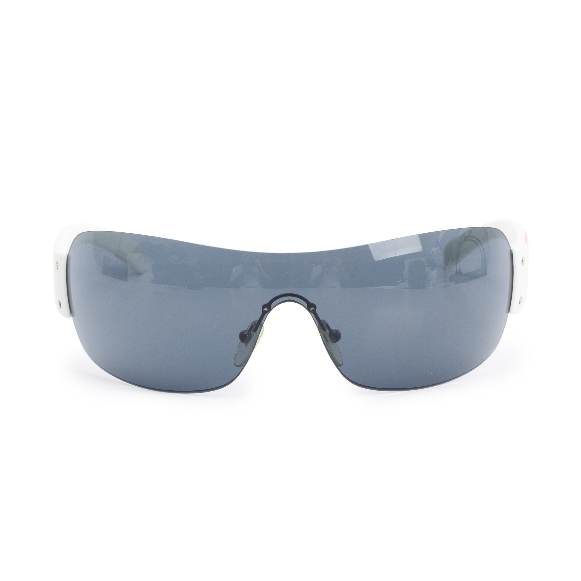 Prada SPS 07F White Acetate Shield Sunglasses w/ Box