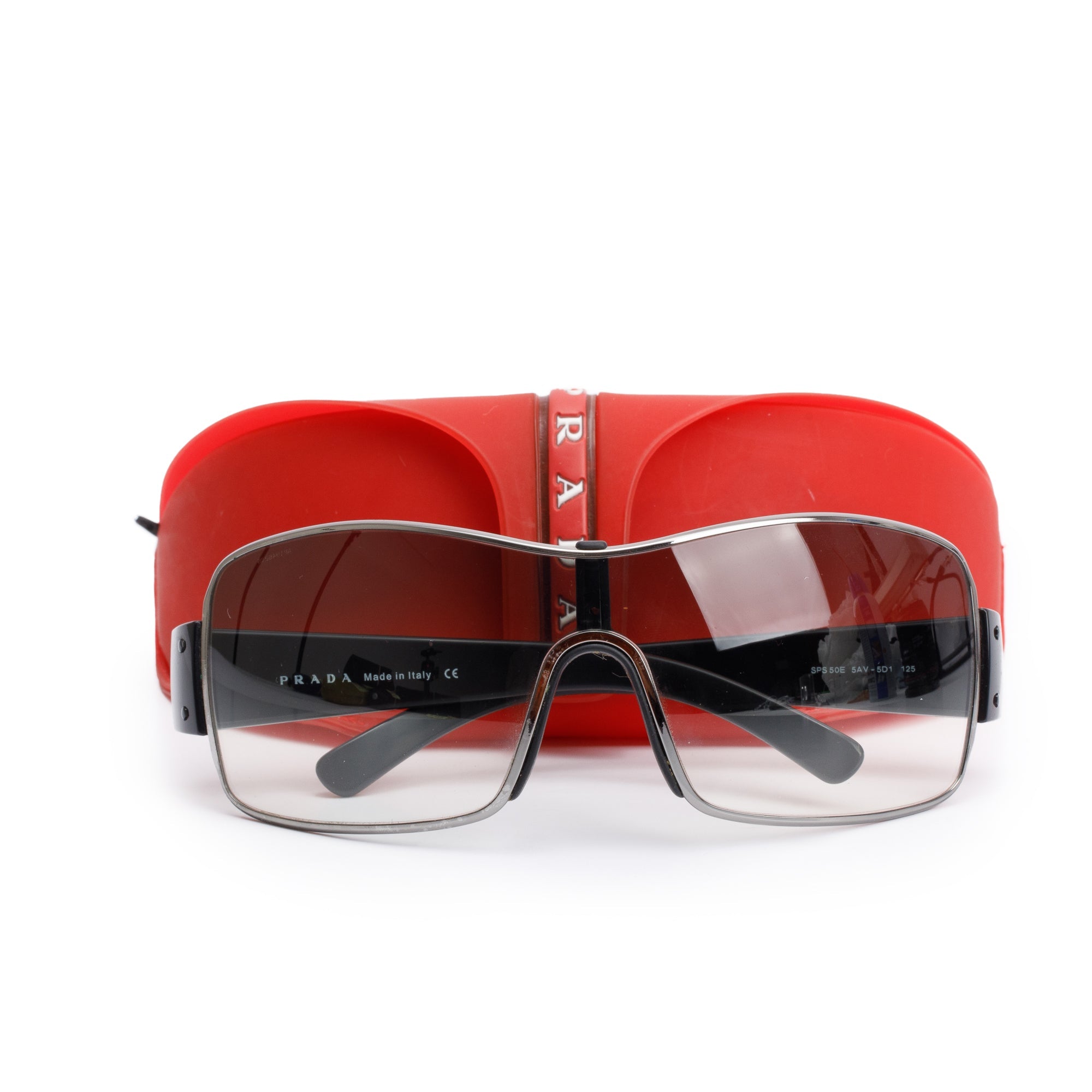 Prada SPS 50E Black Acetate Sport Shield Sunglasses w/ Case