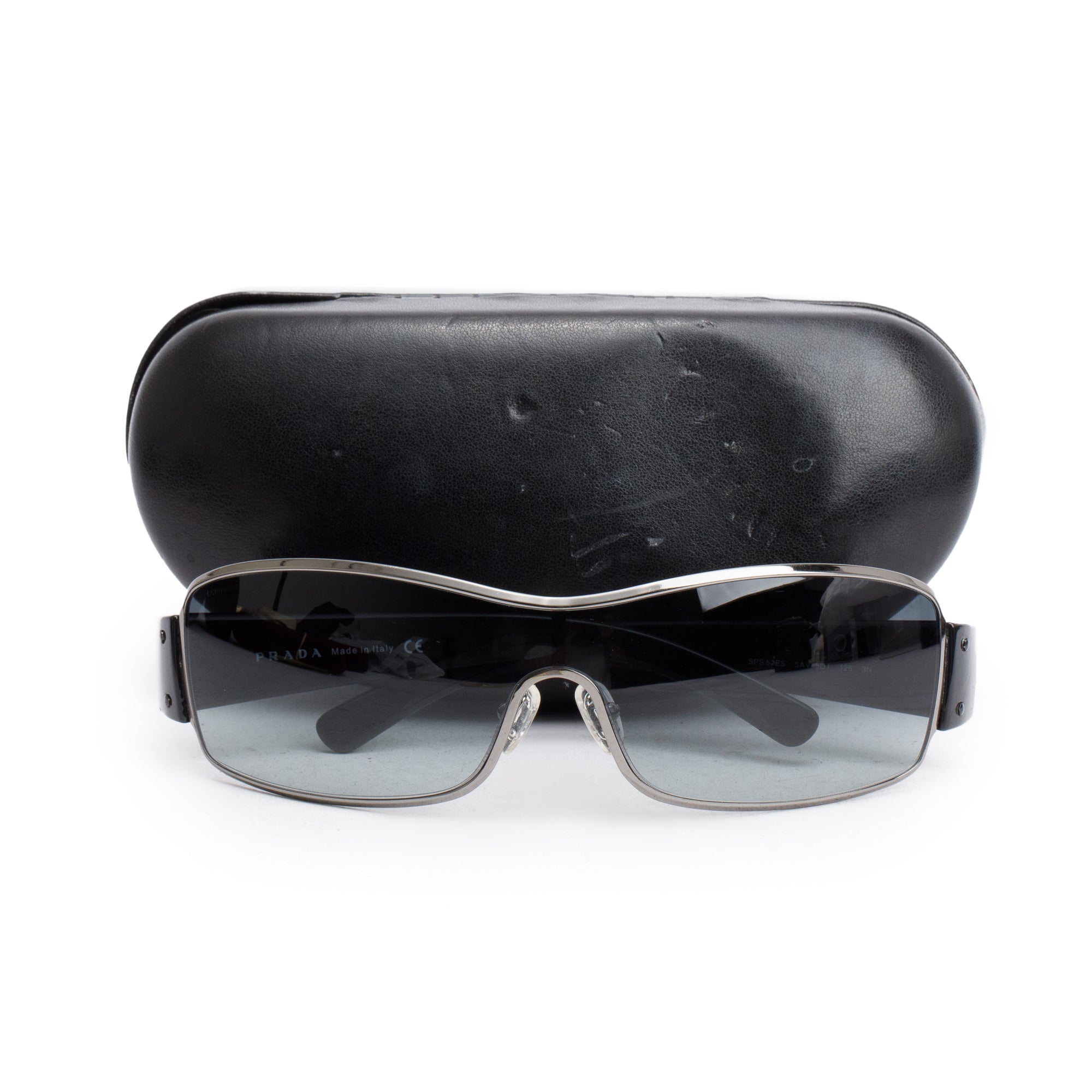 Prada SPS 52ES Black Acetate Linea Rosa Shield Sunglasses w/ Case