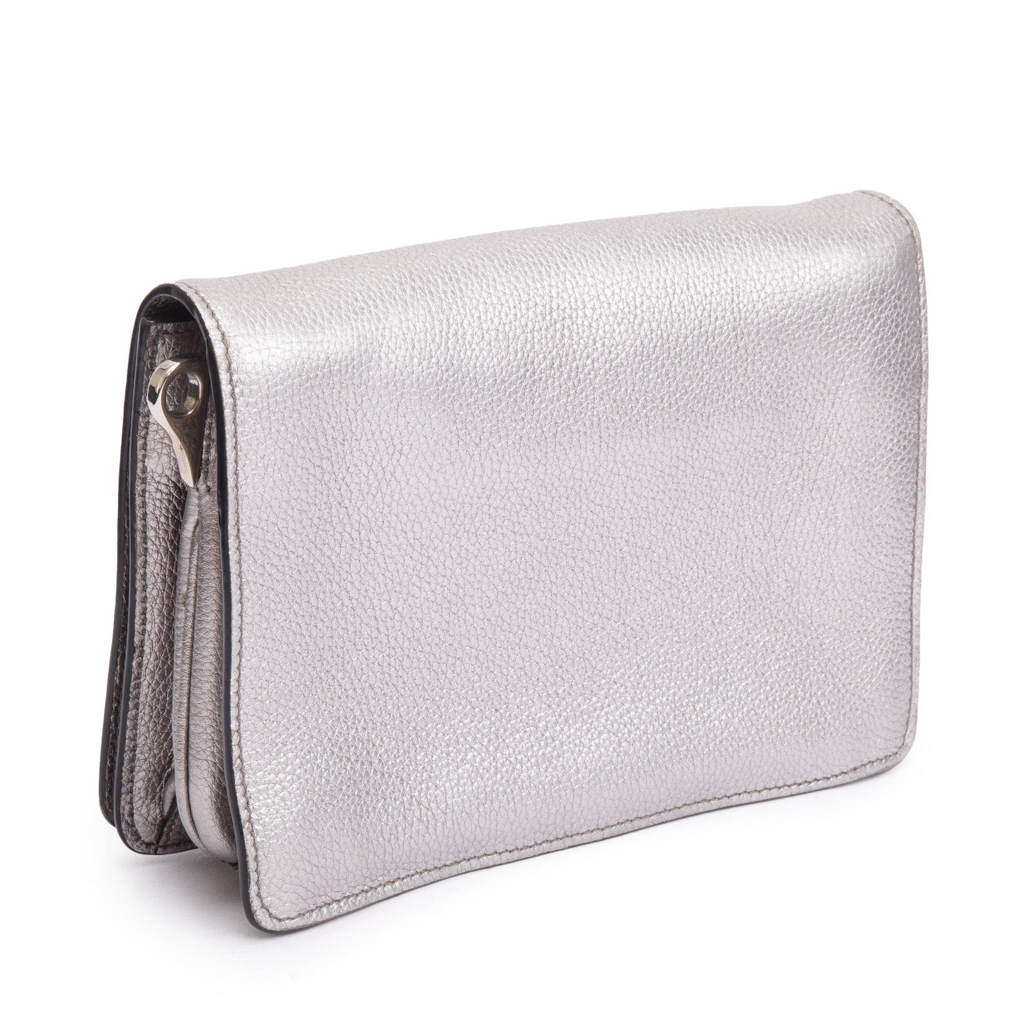 Prada Silver Metallic Vitello Daino Metal Logo Crossbody Bag