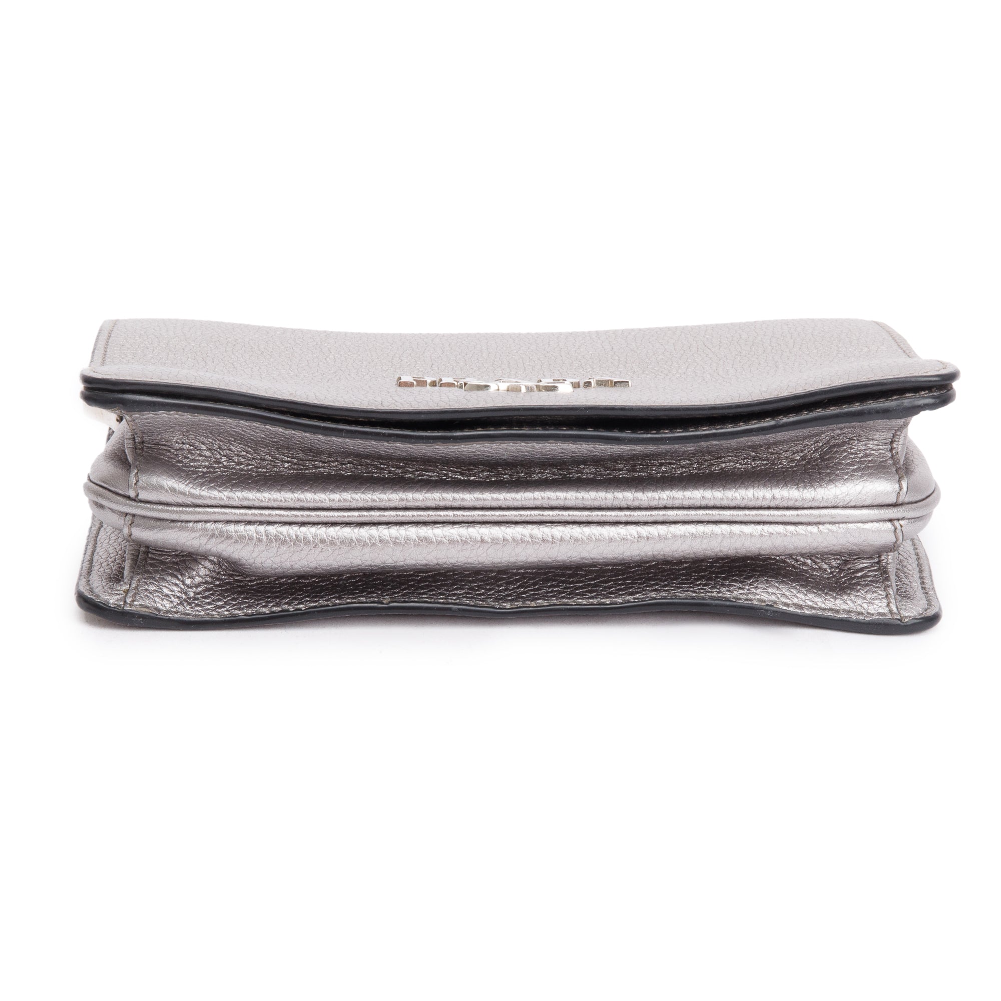 Prada Silver Metallic Vitello Daino Metal Logo Crossbody Bag