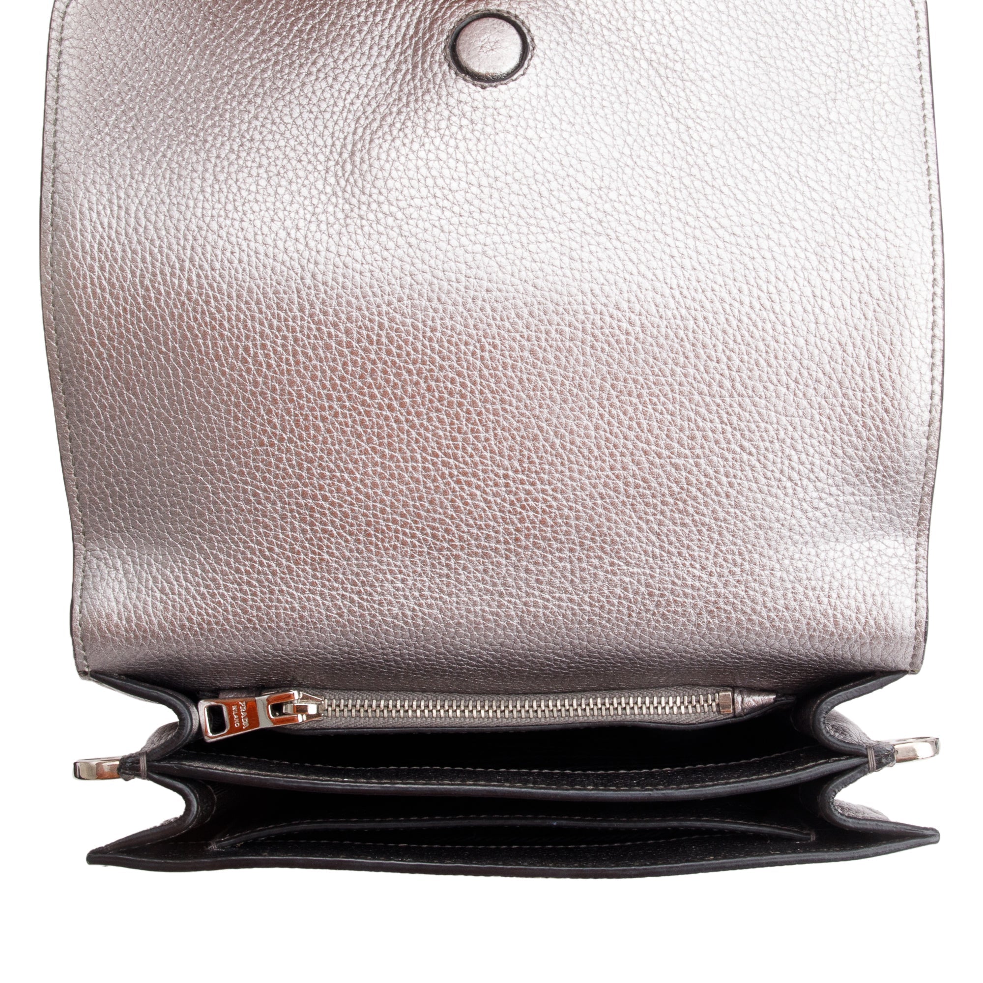 Prada Silver Metallic Vitello Daino Metal Logo Crossbody Bag