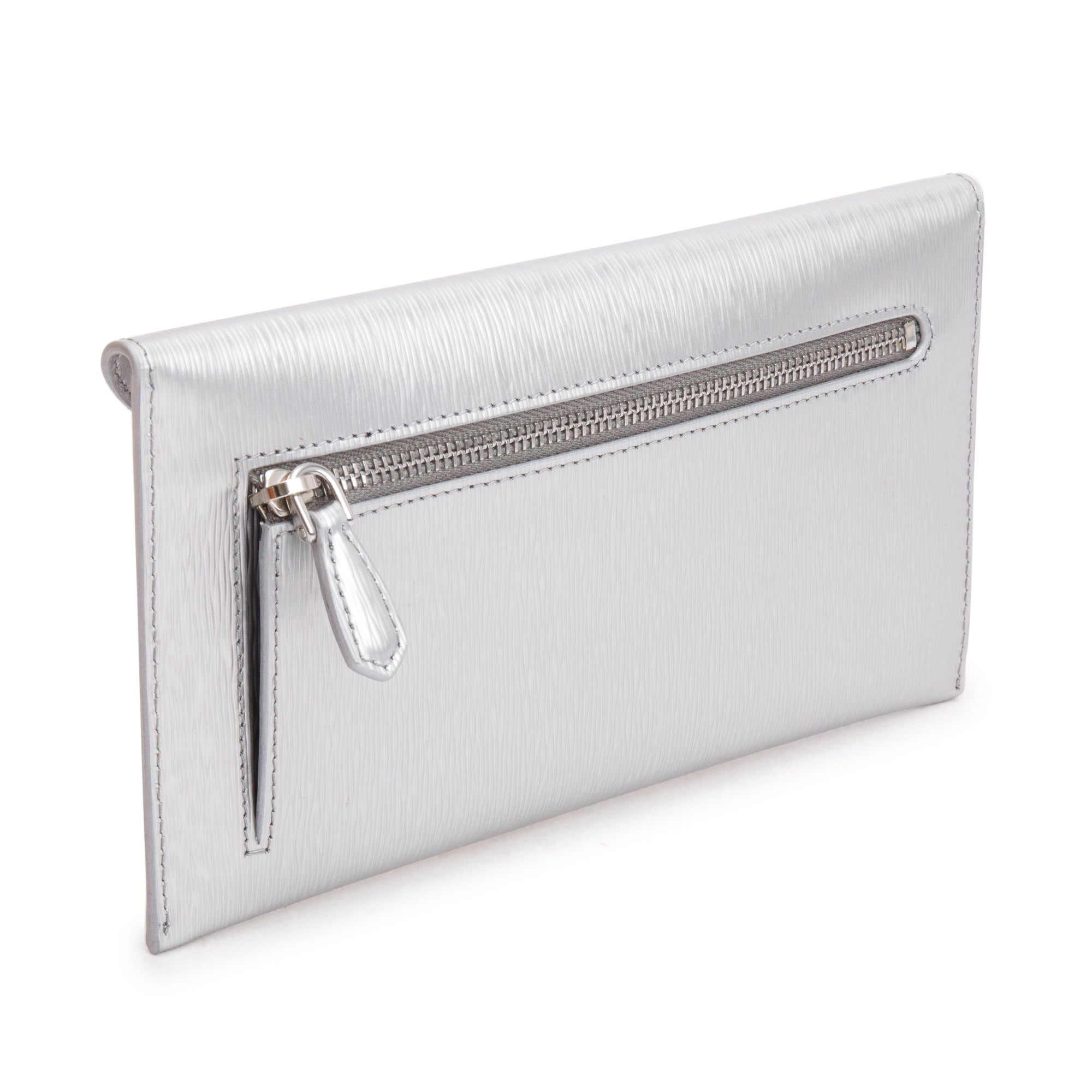 Prada Silver Metallic Vitello Move Leather Envelope Wallet w/ Box