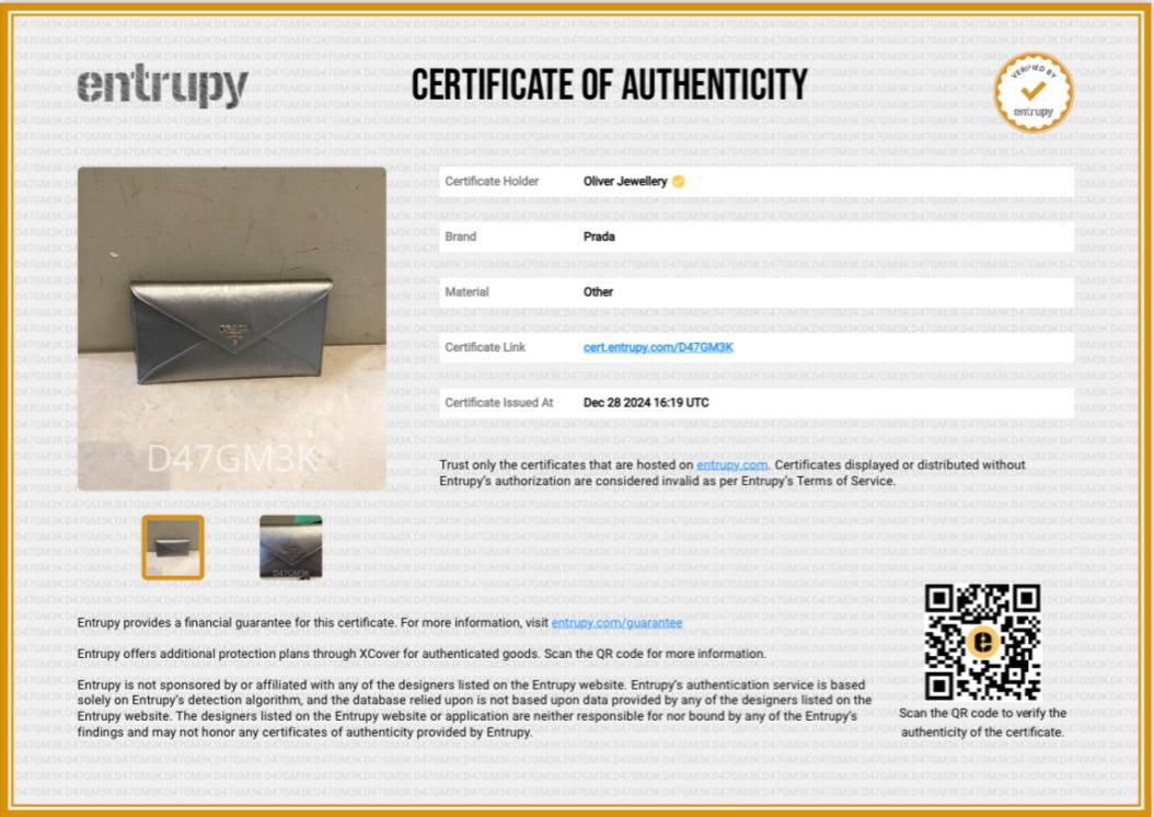 Prada Silver Metallic Vitello Move Leather Envelope Wallet w/ Box