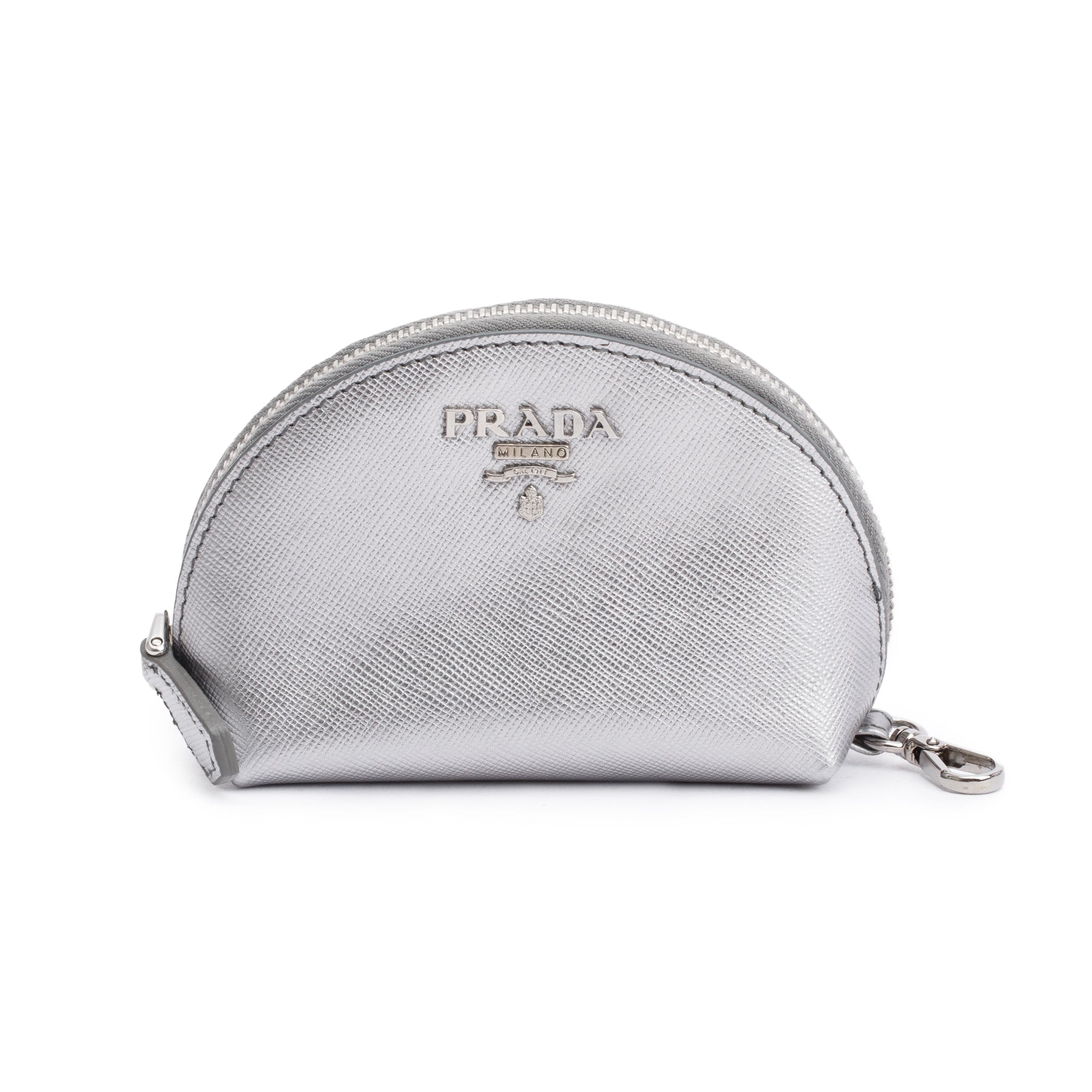 Prada Silver Saffiano Metal Coin Purse