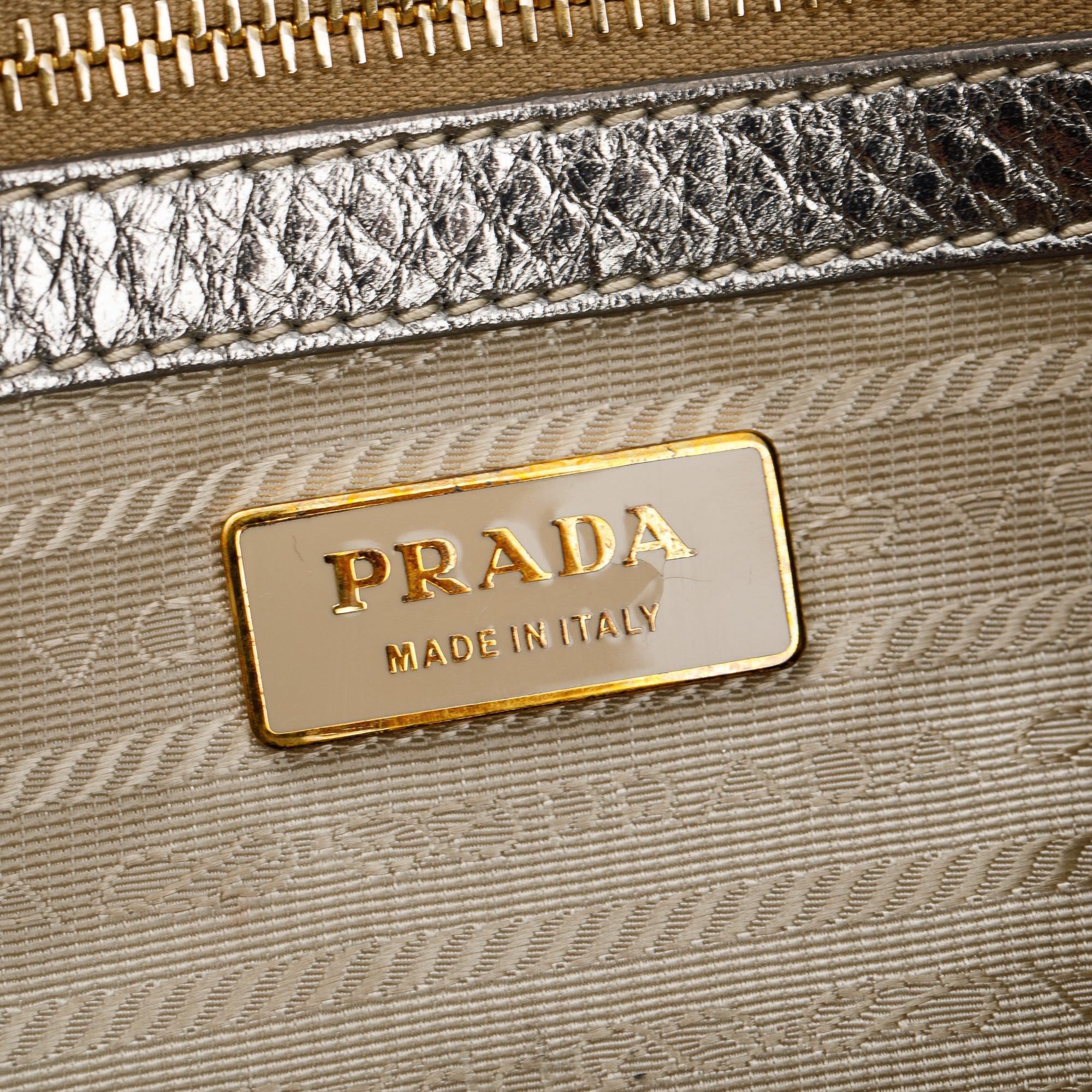 Prada Silver Vitello Daino Leather Tote w/ Strap & Authenticity Card