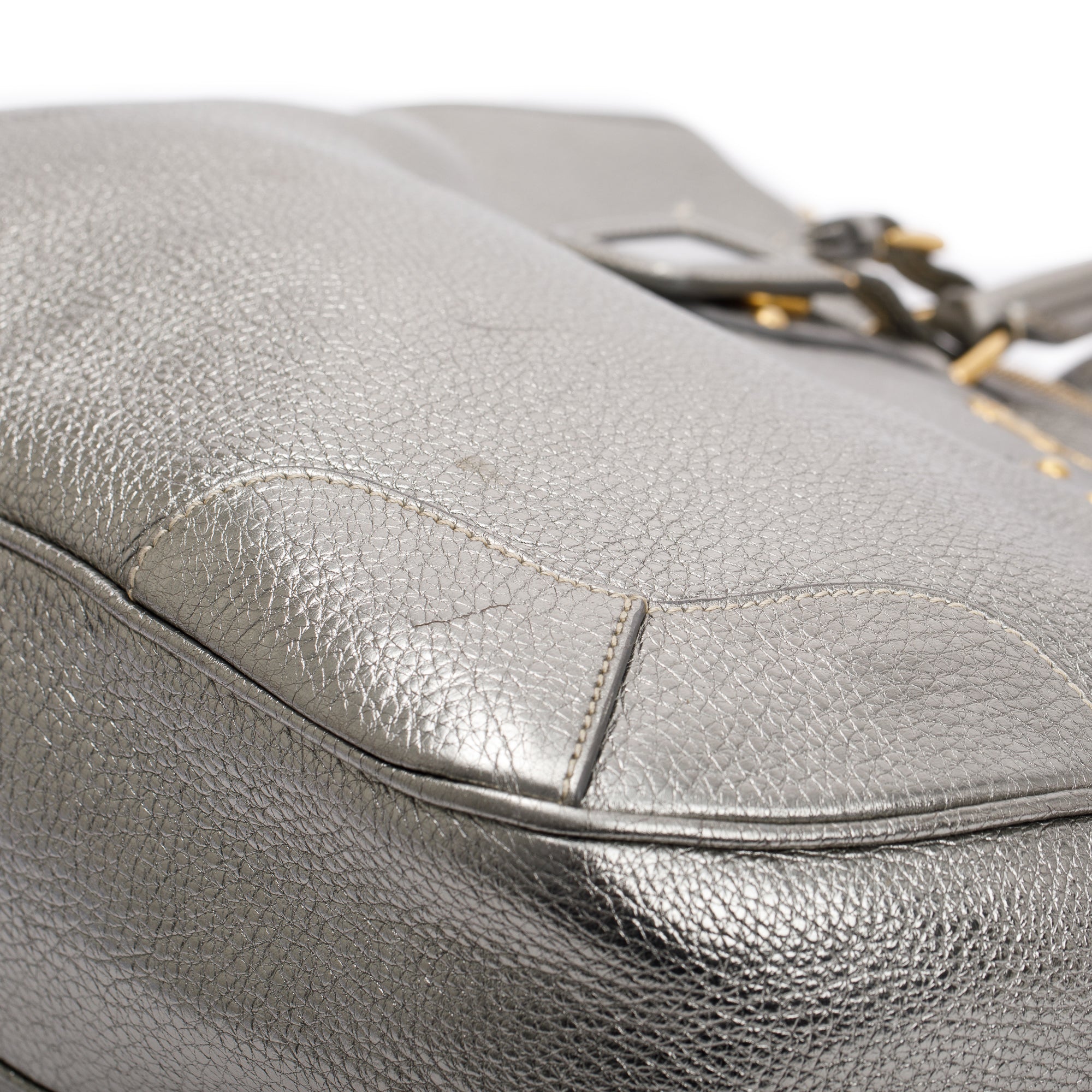 Prada Silver Vitello Daino Leather Tote w/ Strap & Authenticity Card