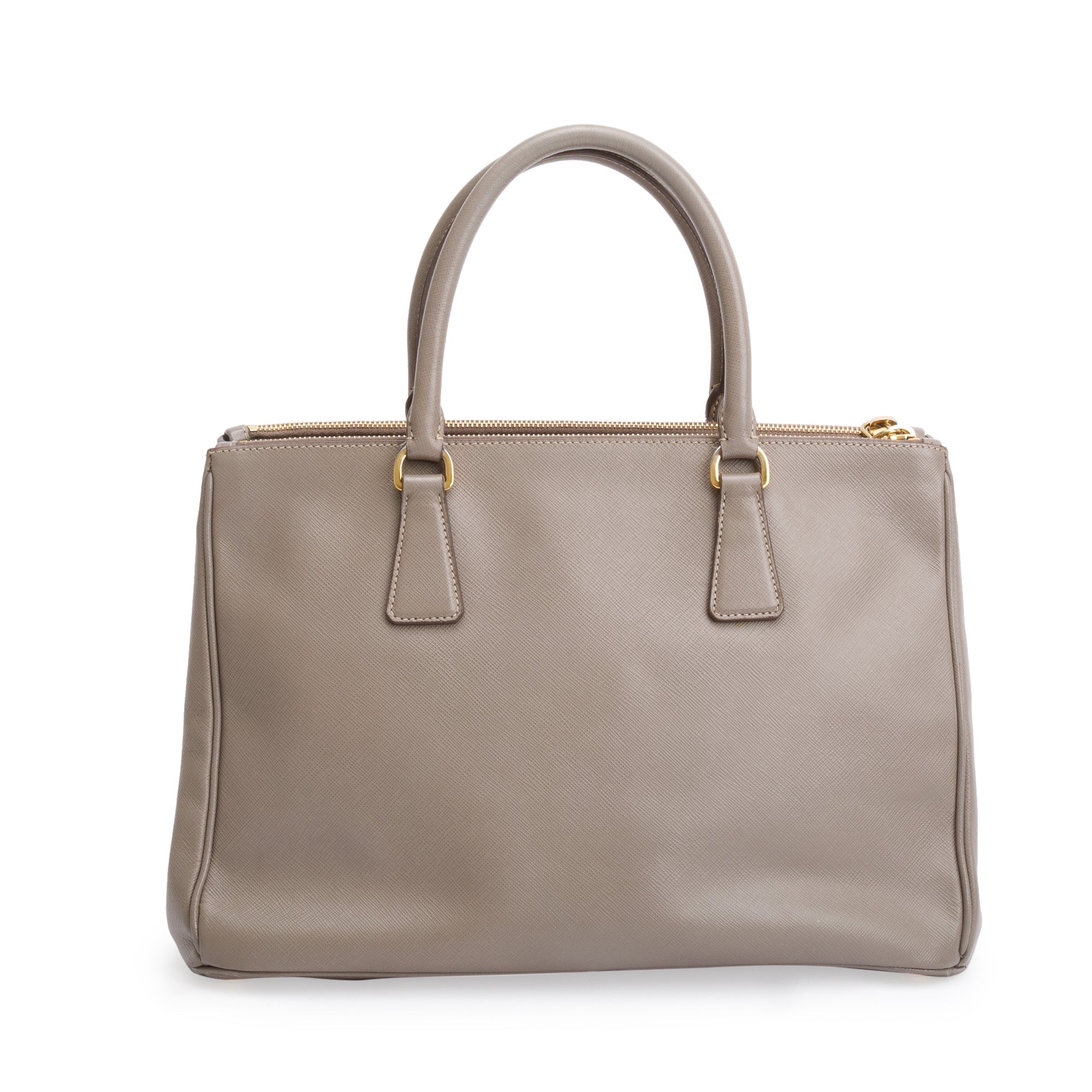 Prada Taupe Saffiano Lux Medium Double Zip Galleria Tote w/ Strap