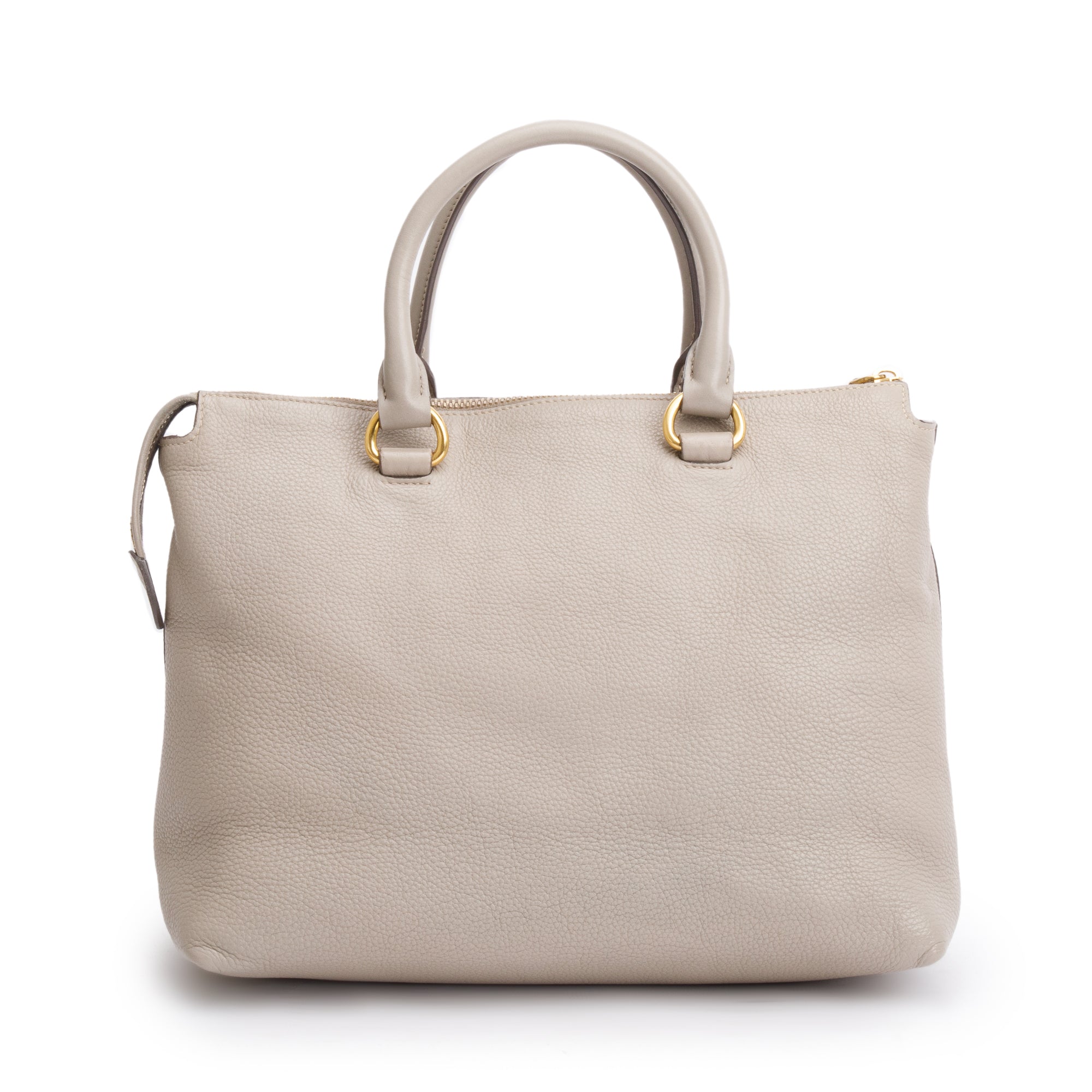 Prada Taupe Vitello Daino Leather Pocket Zip Tote w/ Strap