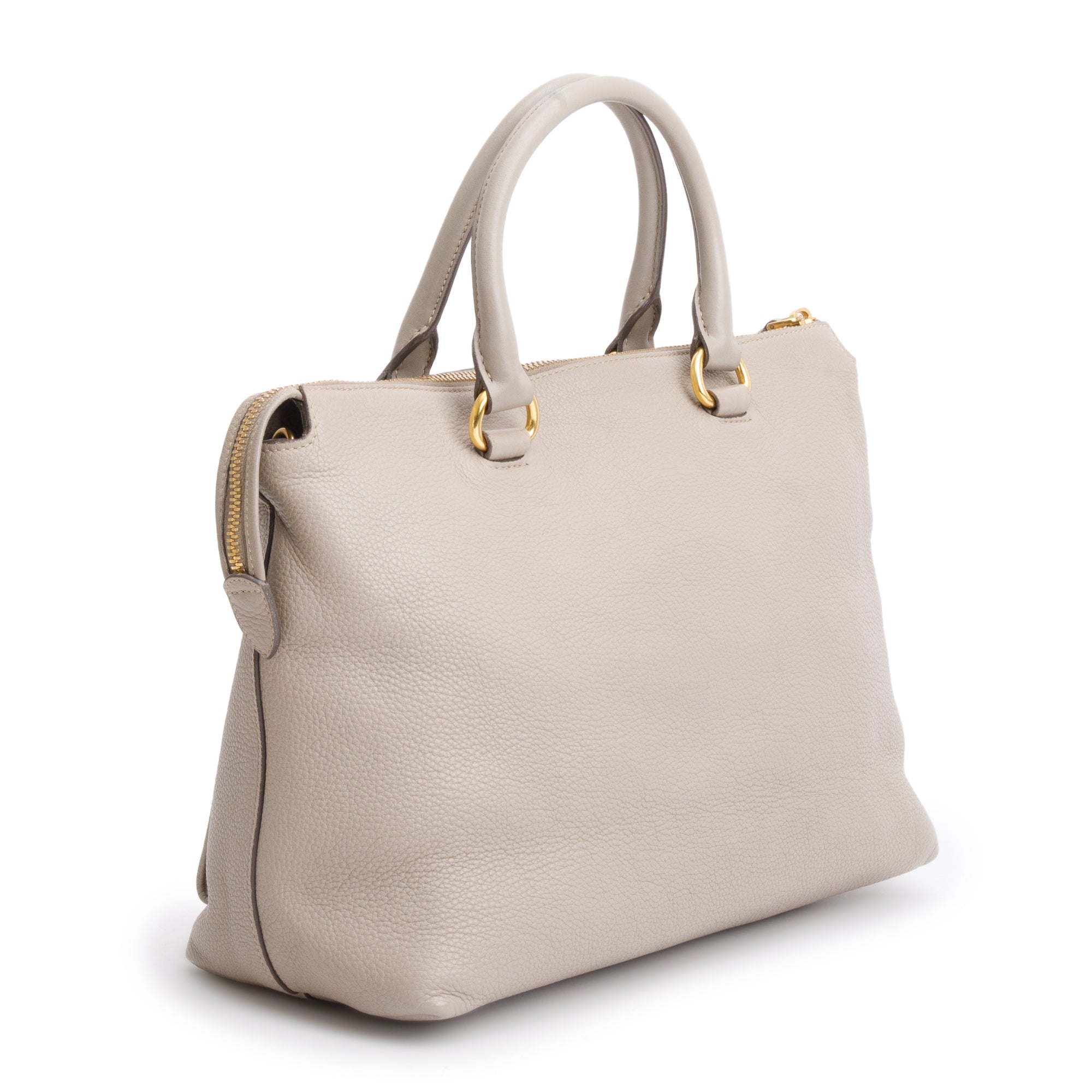 Prada Taupe Vitello Daino Leather Pocket Zip Tote w/ Strap