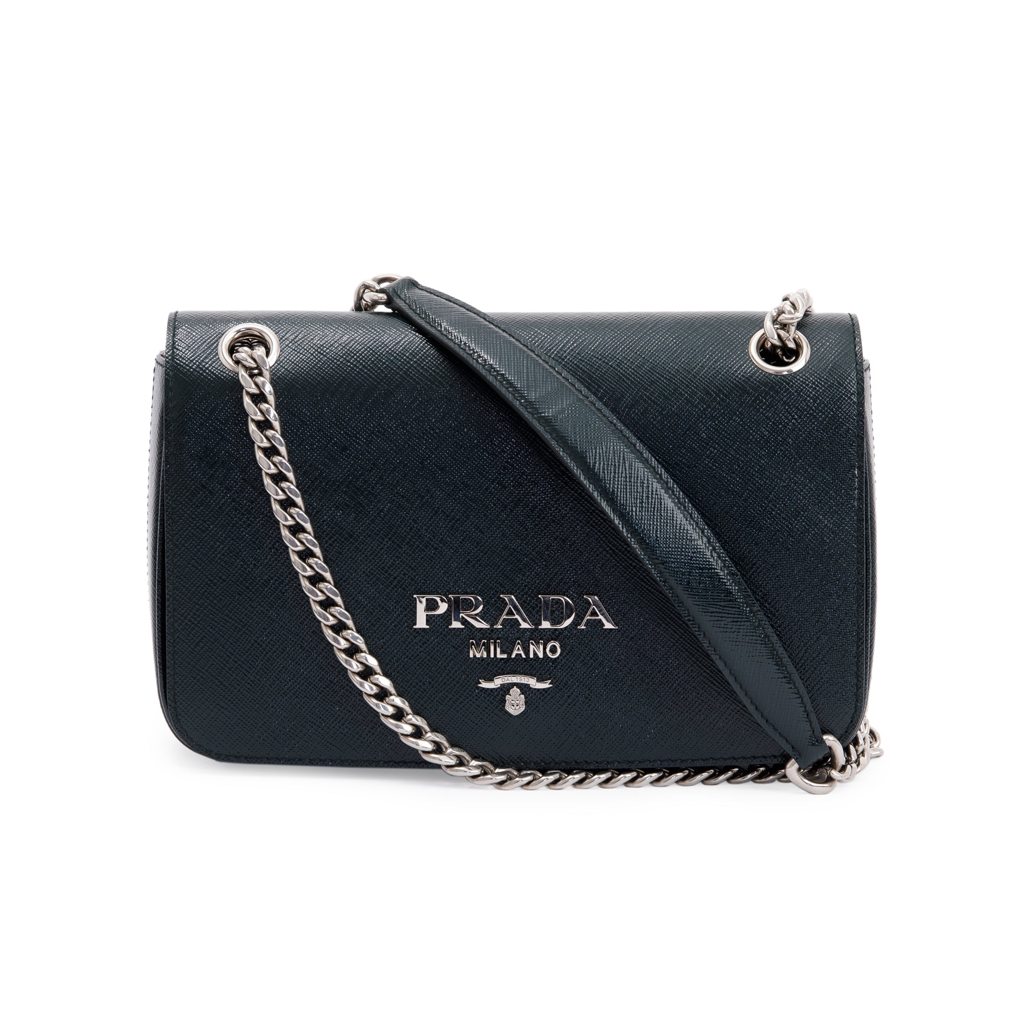 Prada Vernice Saffiano Leather Chain Flap Crossbody Bag