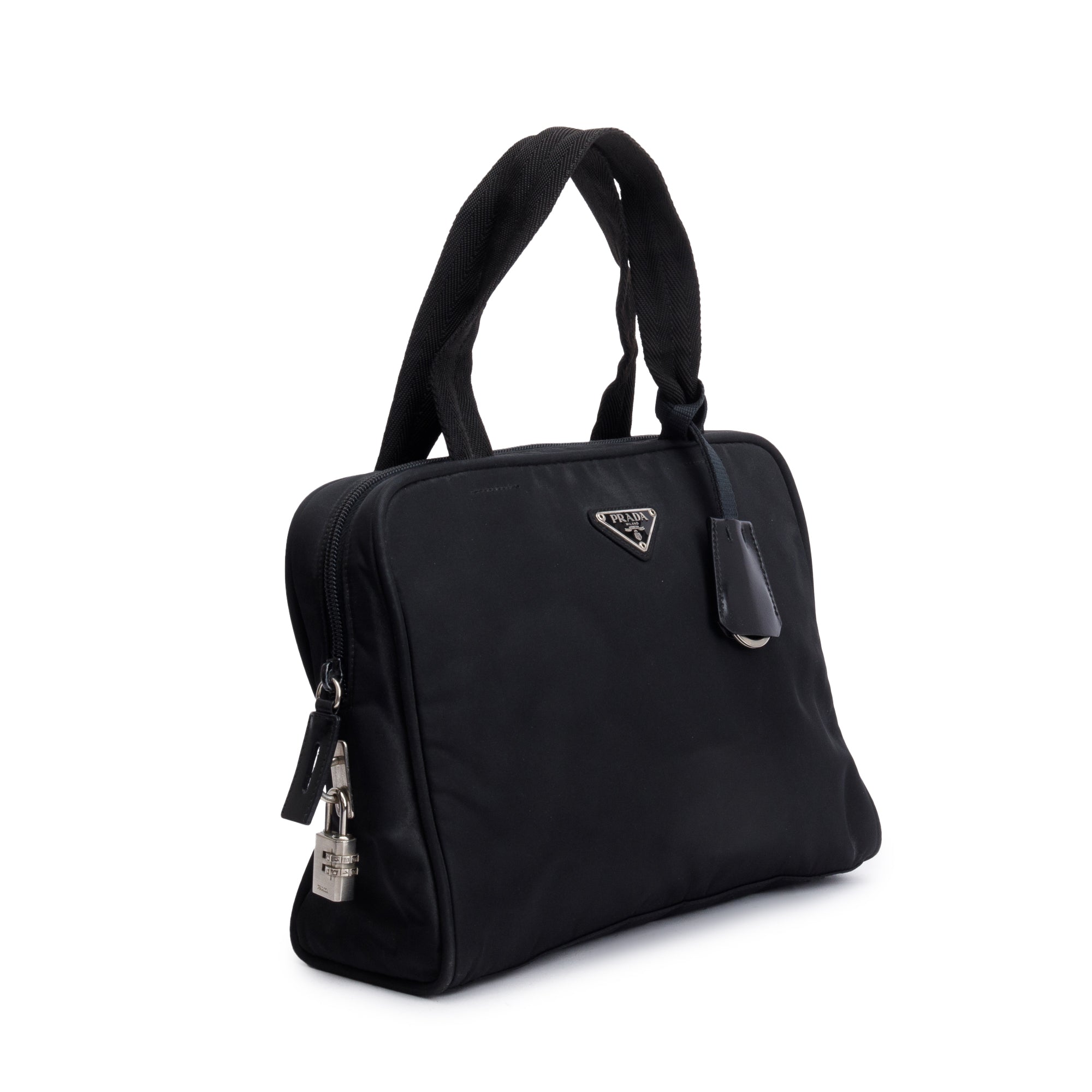 Prada Vintage Black Leather-Trimmed Tessuto Nylon Shoulder Bag