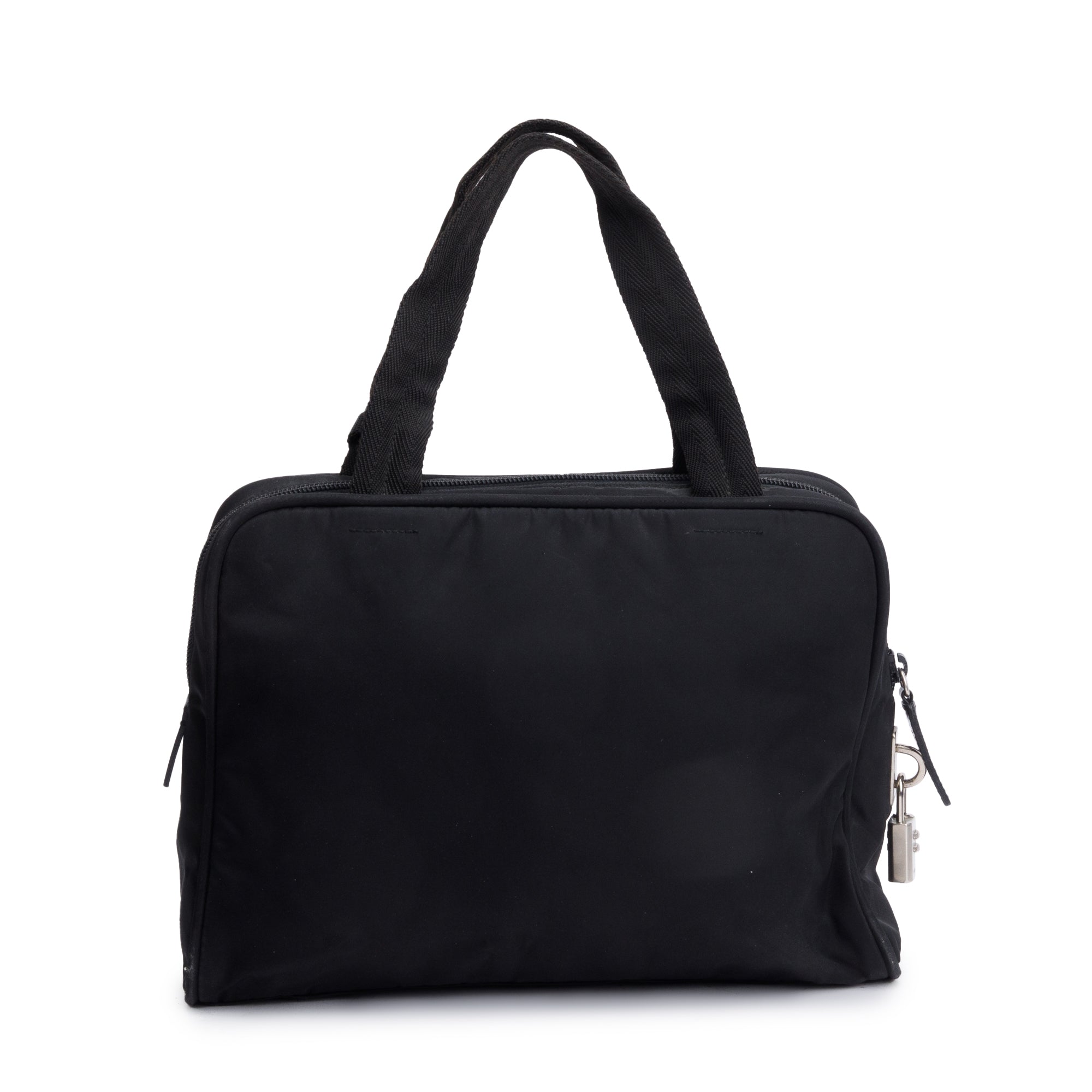 Prada Vintage Black Leather-Trimmed Tessuto Nylon Shoulder Bag